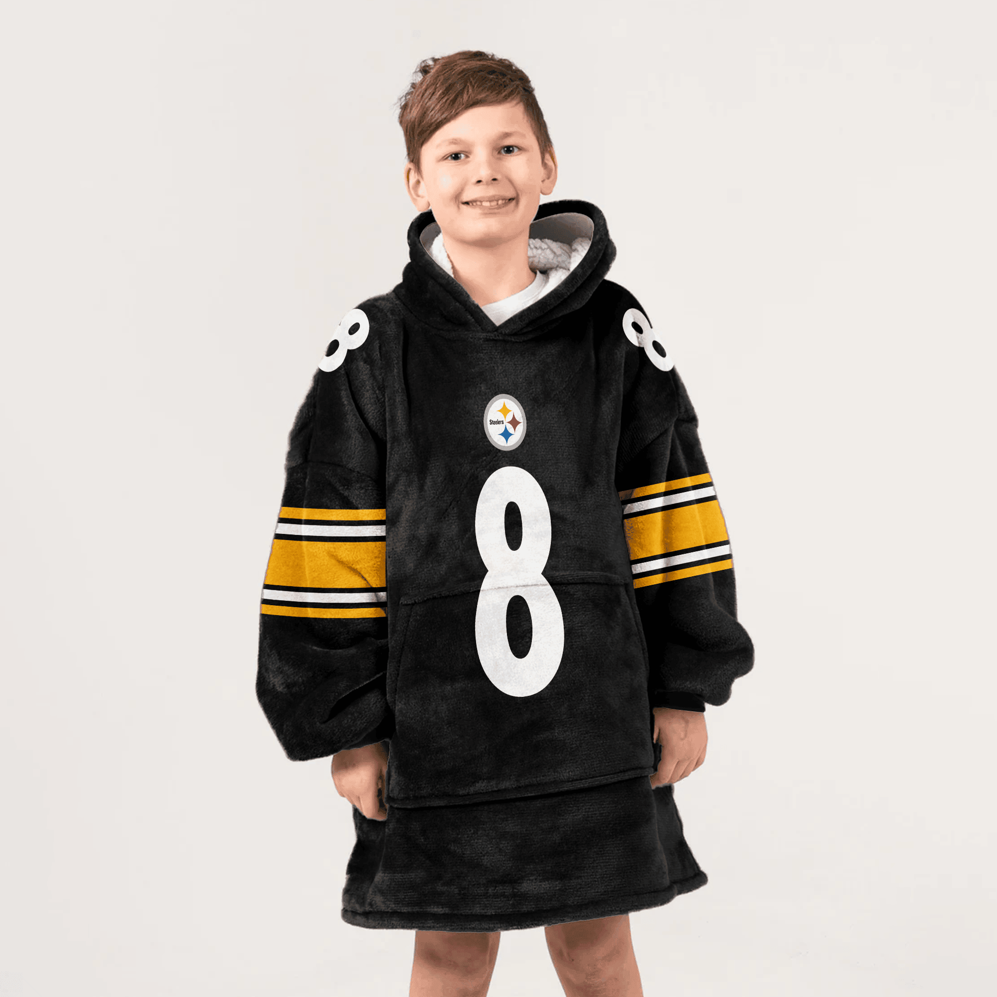 Kid 8 Pittsburgh Football Unisex Blanket Hoodie