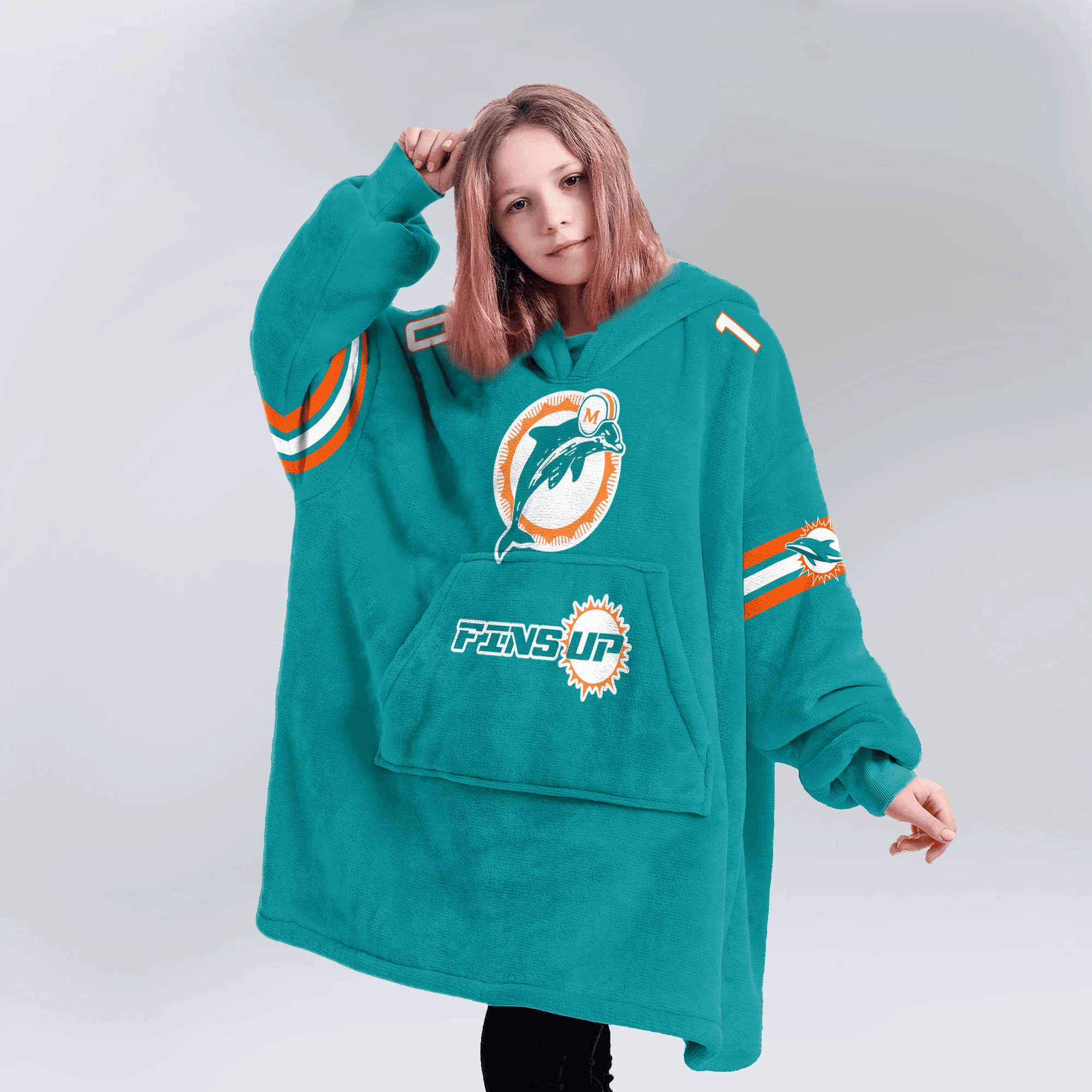 Fins Up T.H 10 Miami Football Unisex Blanket Hoodie