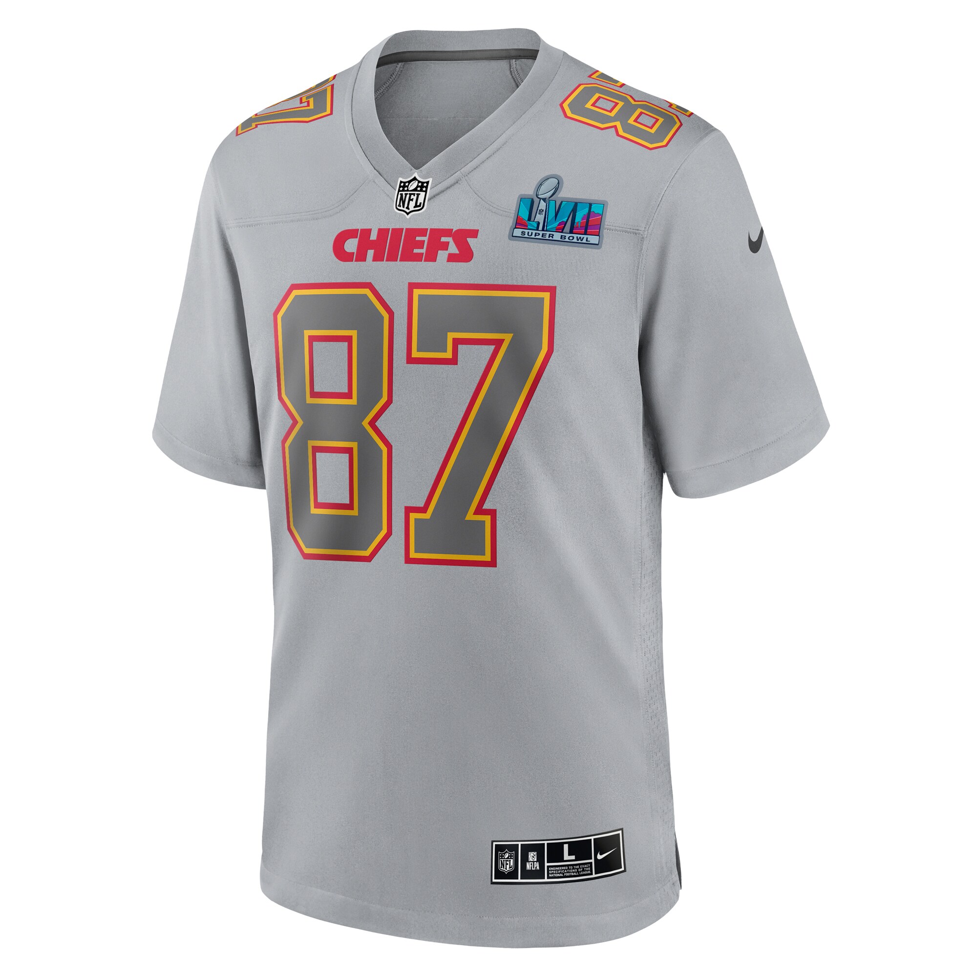 Travis Kelce Kansas City Chiefs  Super Bowl LVII Patch Atmosphere Fashion Game Jersey - Gray