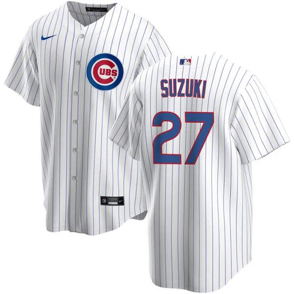 Men's Chicago Cubs #27 Seiya Suzuki White Home Stitched  MLB Jersey