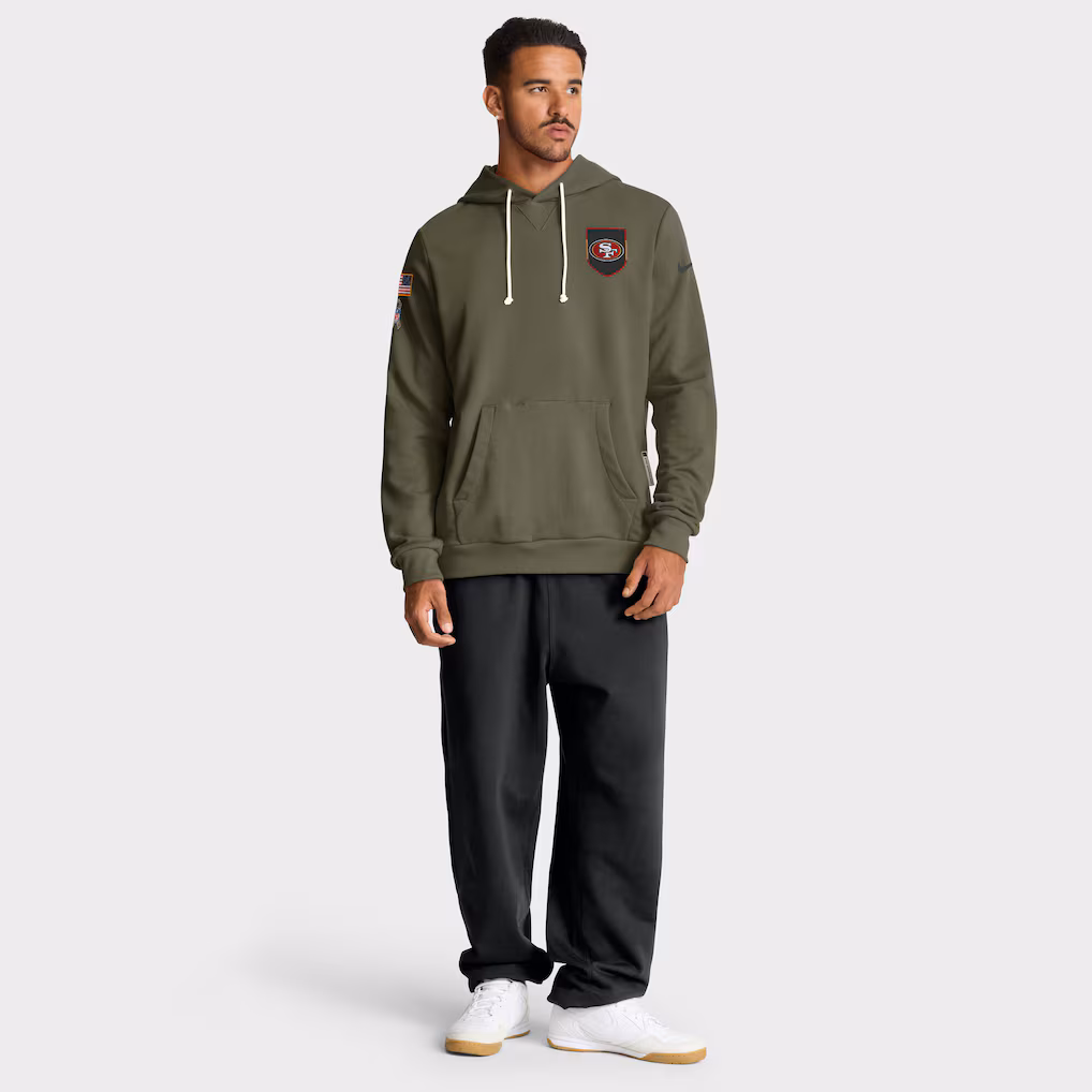 Men's San Francisco 49ers 49ers Olive 2025 Salute to Service Sideline Standard Issue Dri-FIT Hoodie