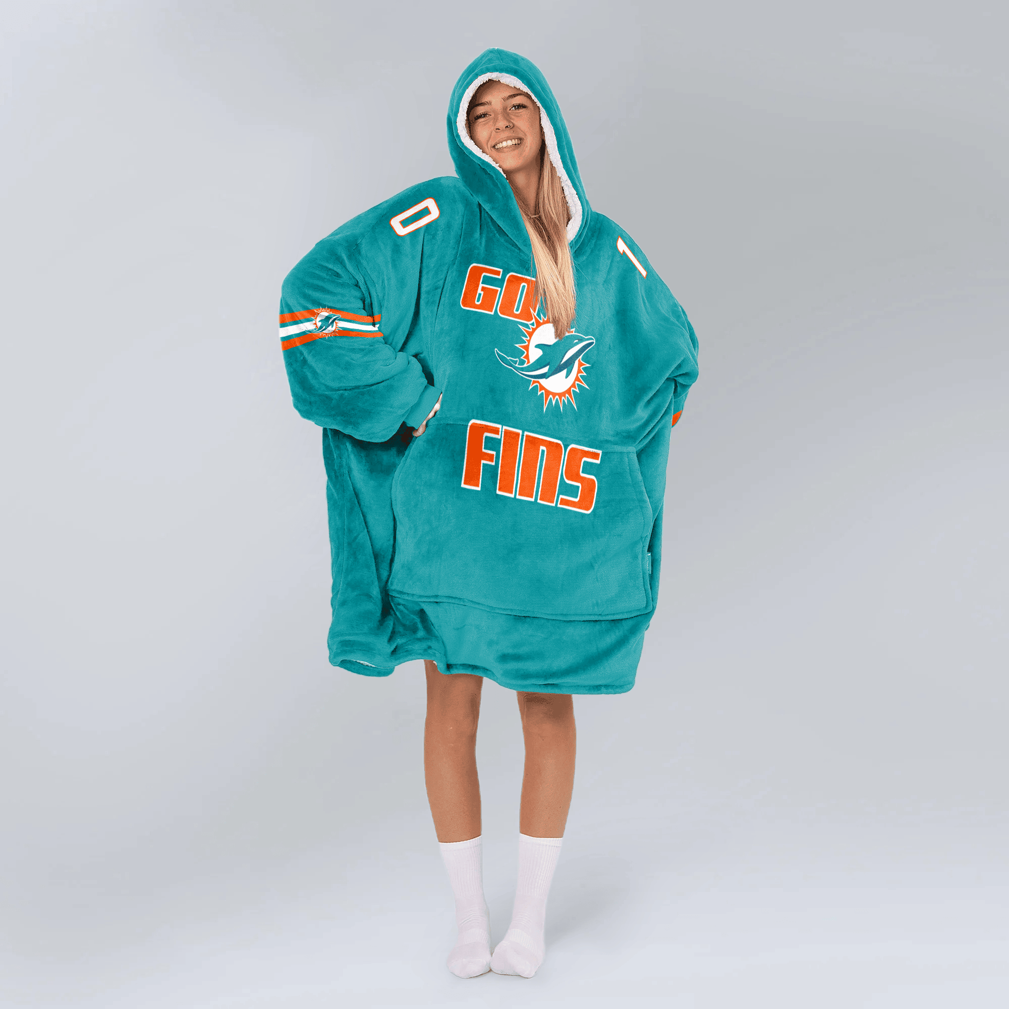 Go Fins T.H 10 Miami Football Unisex Blanket Hoodie
