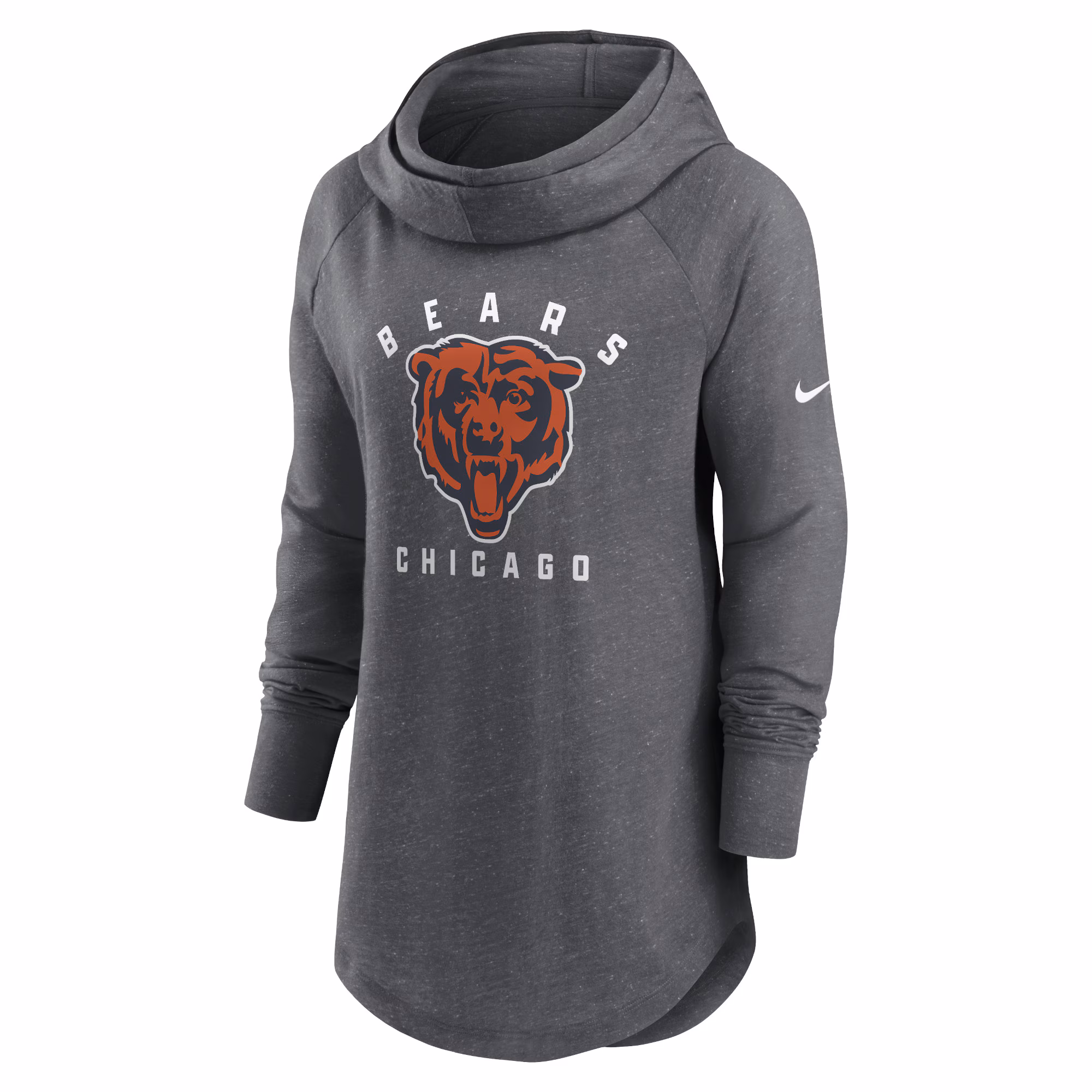 Chicago Bears Women's Raglan Funnel Neck Pullover Hoodie - Heather Charcoal