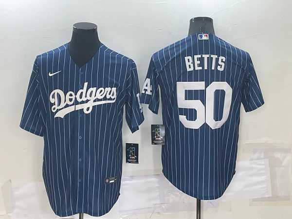 Men's  Los Angeles Dodgers #50 Mookie Betts Blue Throwback MLB Cool Base Jersey