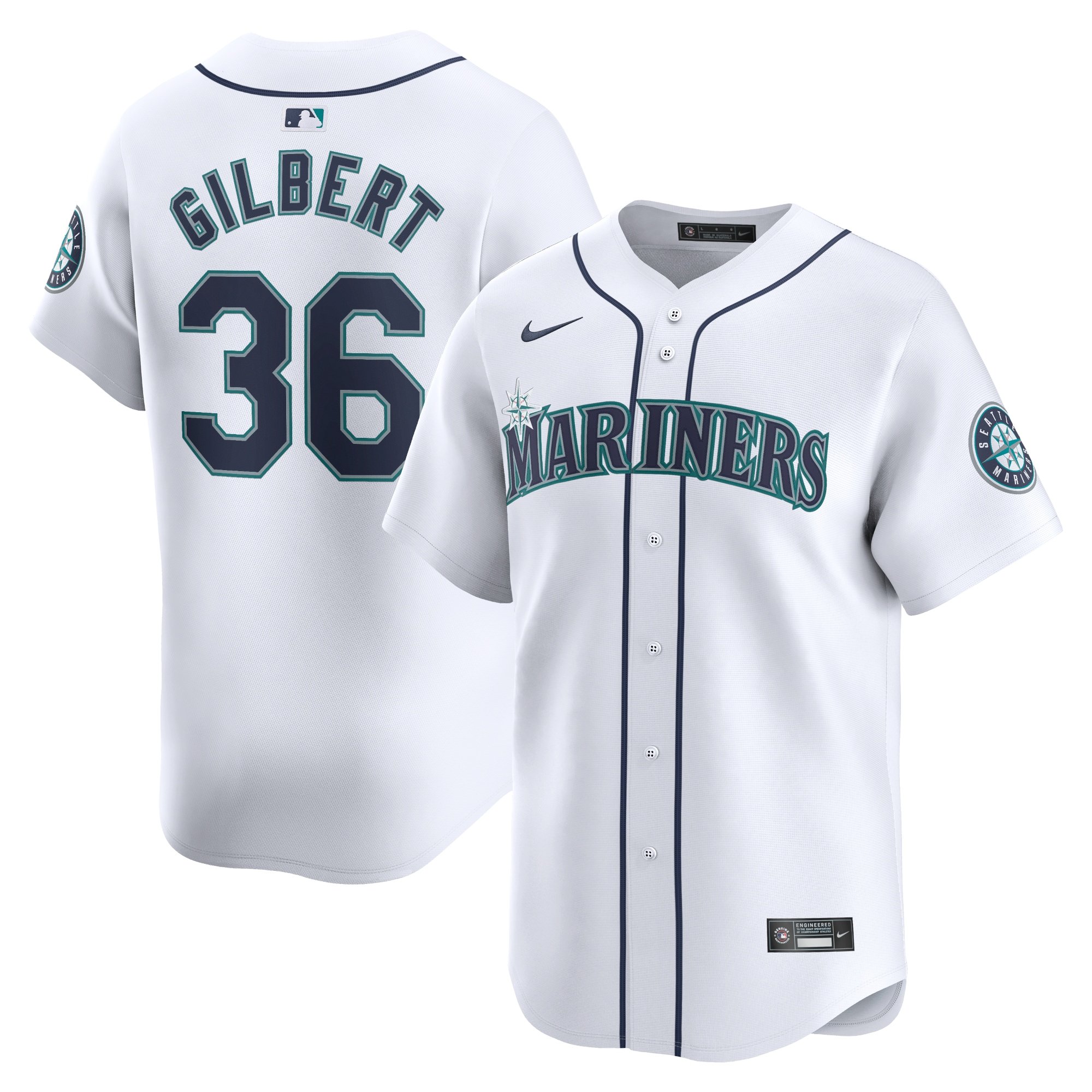 Men's Seattle Mariners #36 Logan Gilbert  White Home Limited Player Jersey