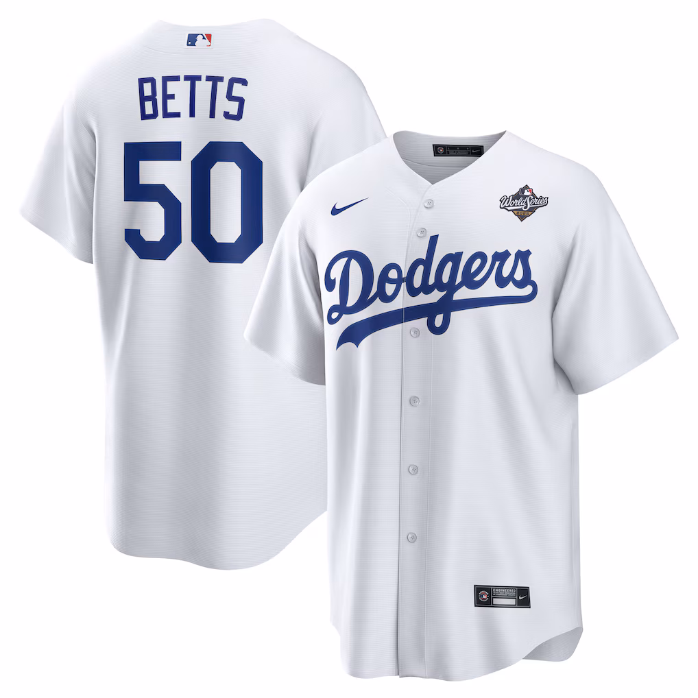 Mookie Betts #50 Los Angeles Dodgers 2025 World Series Home Replica Player Jersey - White