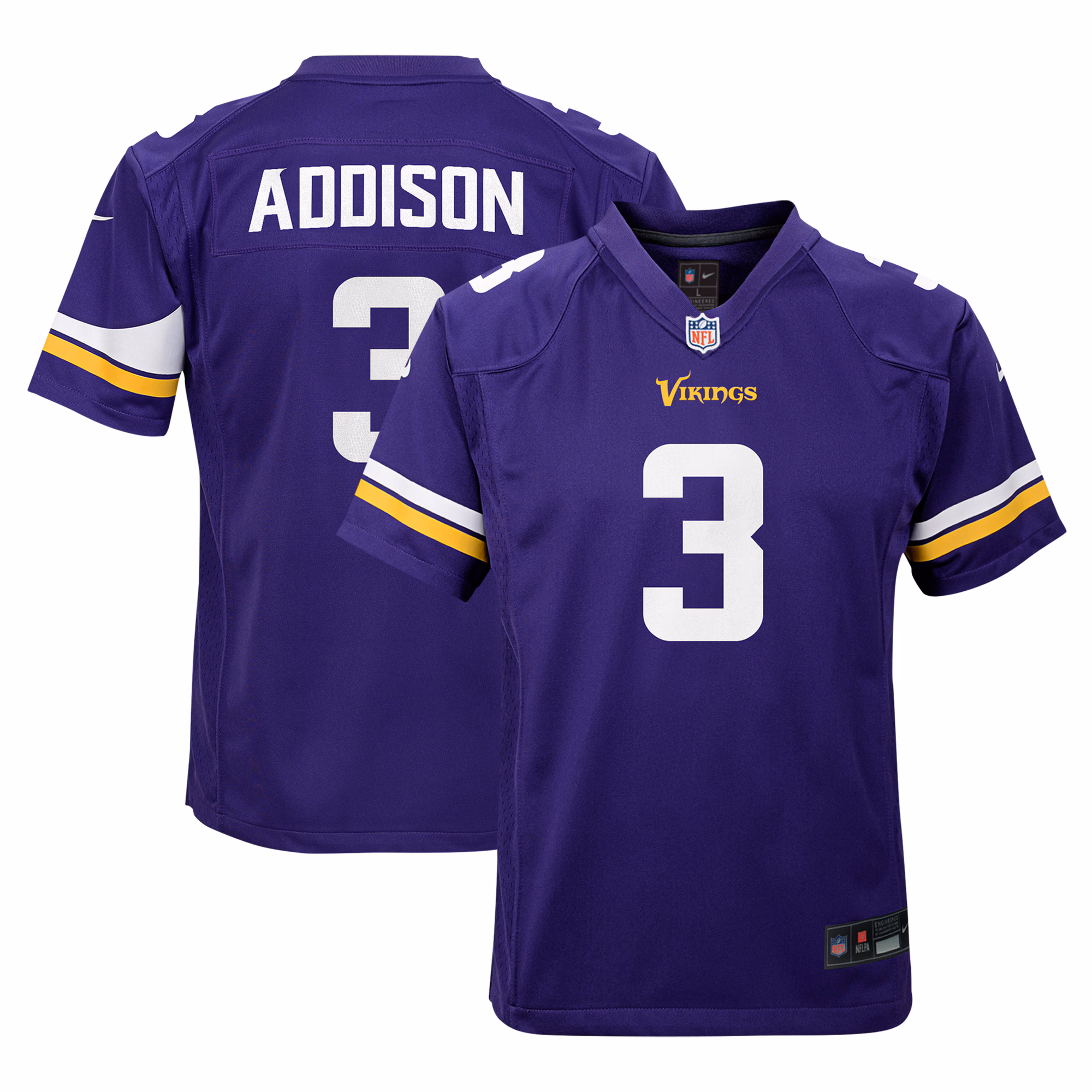 Addison Minnesota Vikings Youth Team Player Game Jersey - Purple