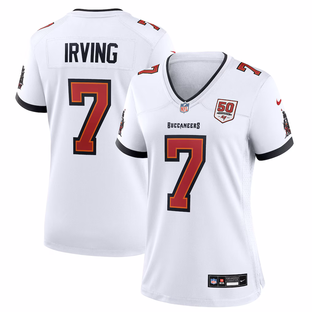 Bucky Irving #7 Tampa Bay Buccaneers Women's 50th Season White Game Jersey - White