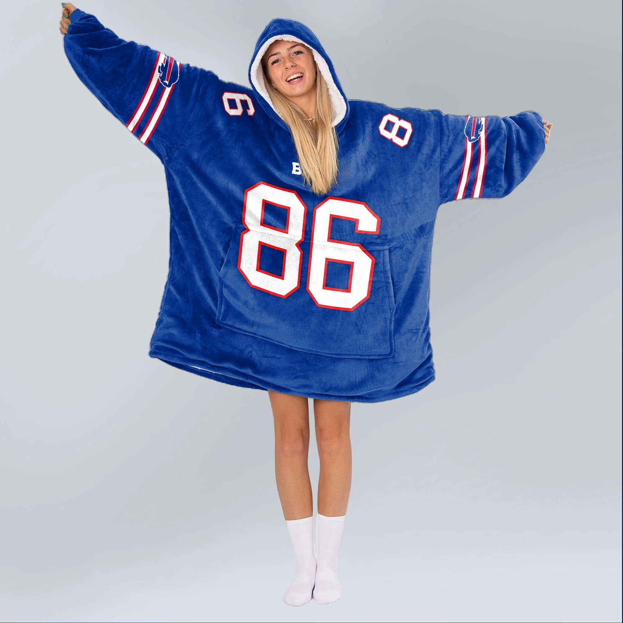 Adult 86 Buffalo Football Unisex Blanket Hoodie