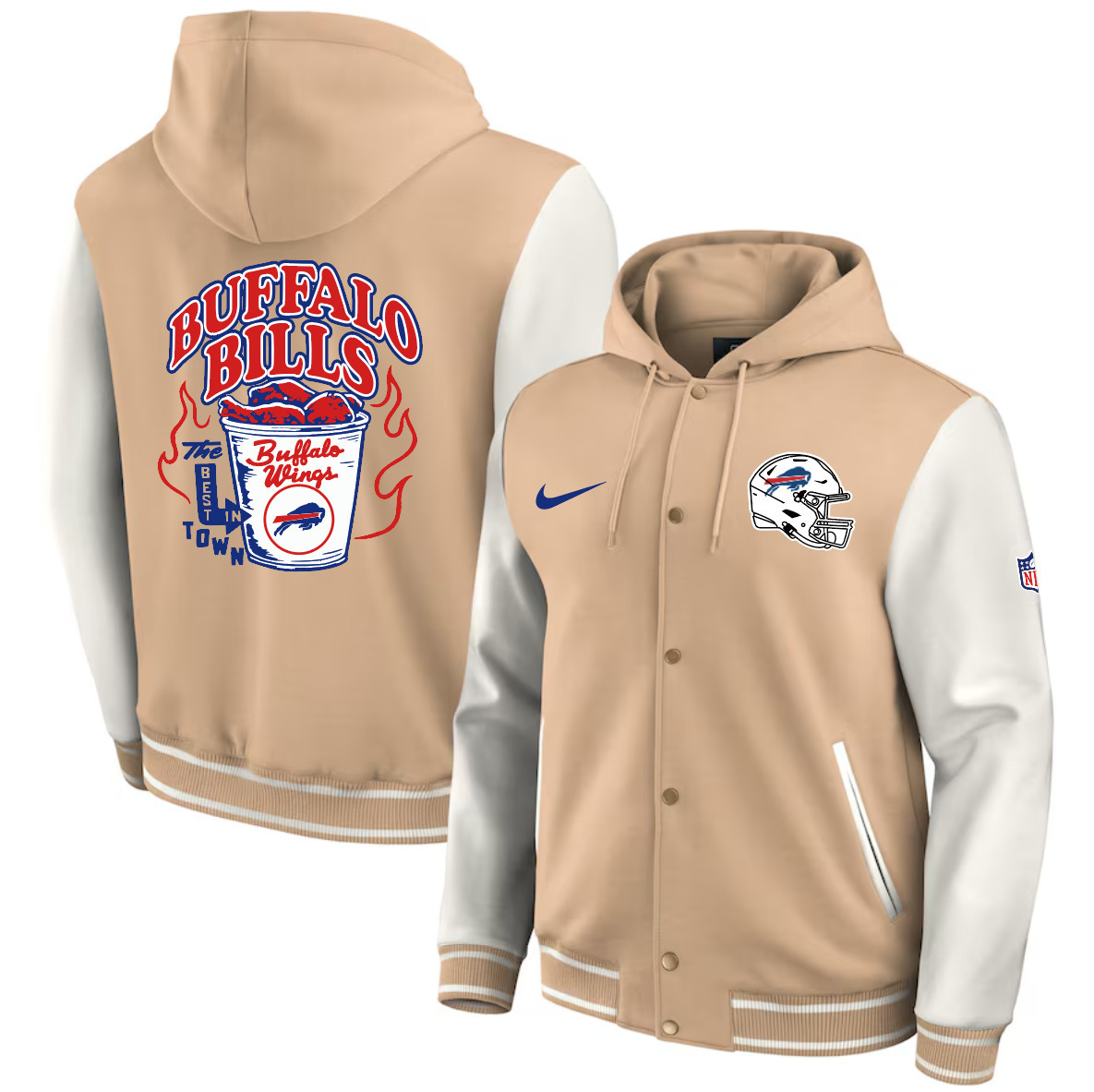 Men's Buffalo Bills  by Fanatics Baseball Full-Snap Tri-Blend Hoodie Jacket - Tan