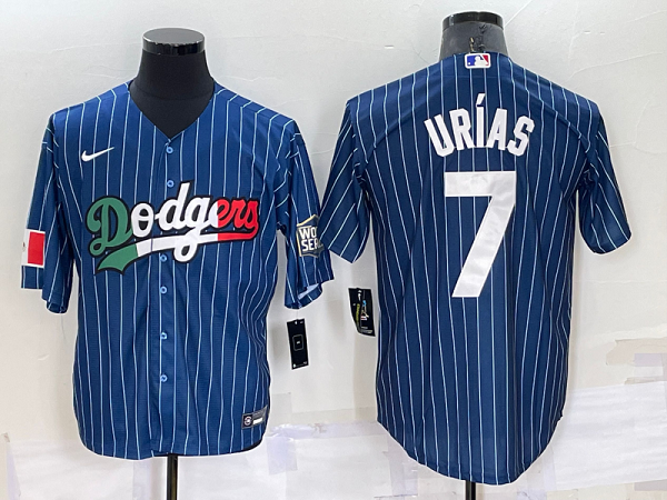 Men's  Los Angeles Dodgers #7 Julio Urias Blue Mexico World Series Throwback Stitched Cool Base Jersey