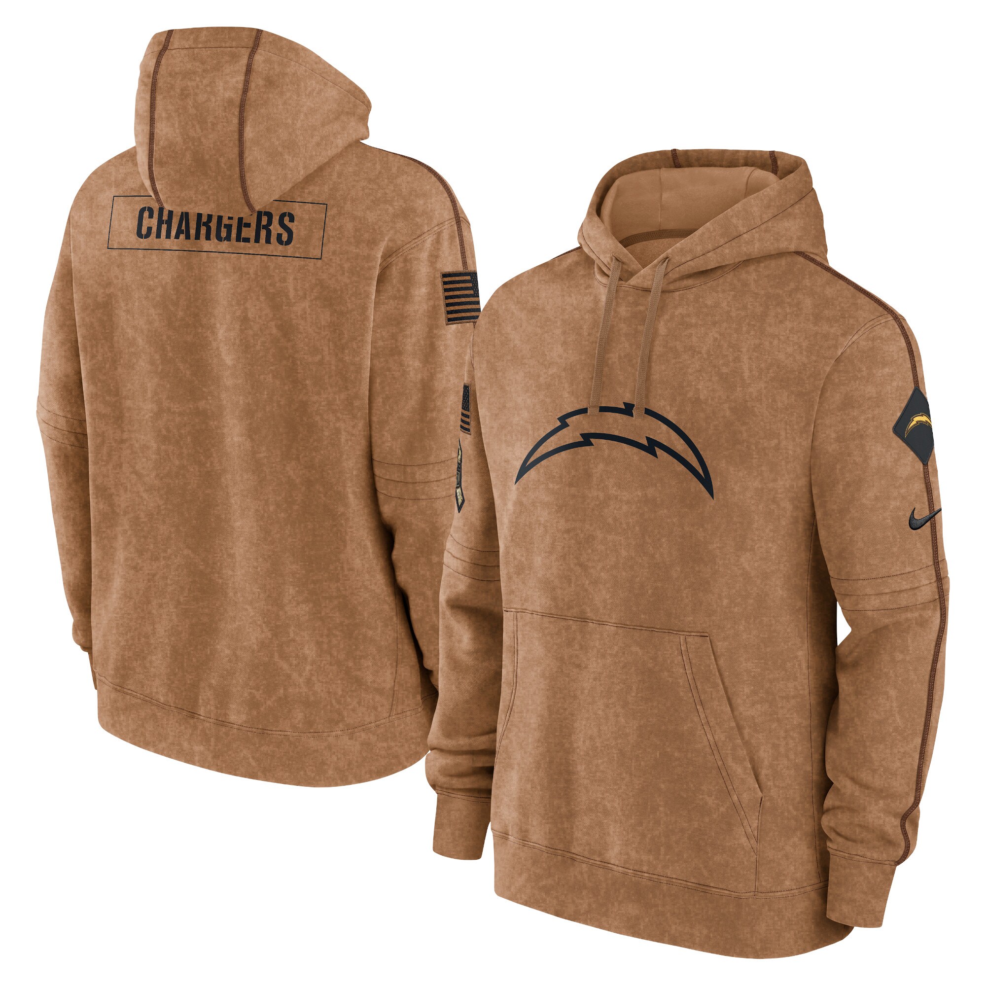 Los Angeles Chargers  2023 Salute To Service Club Pullover Hoodie - Brown