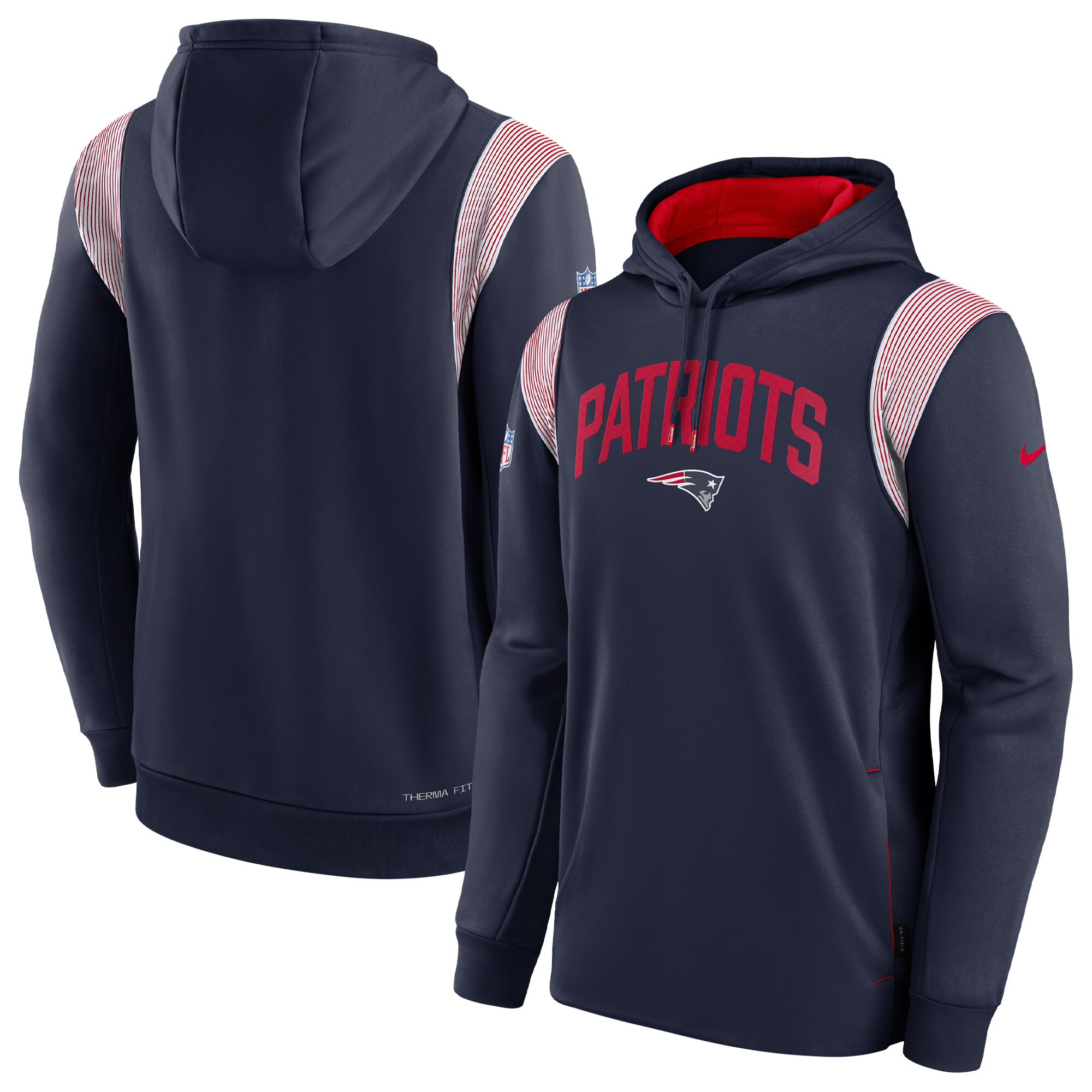 New England Patriots Sideline Athletic Stack Performance Pullover Hoodie - Navy