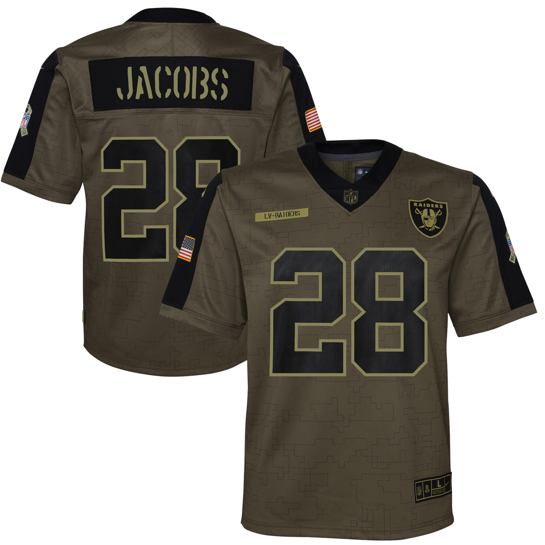 Josh Jacobs Las Vegas Raiders  Youth 2021 Salute To Service Game Jersey - Olive