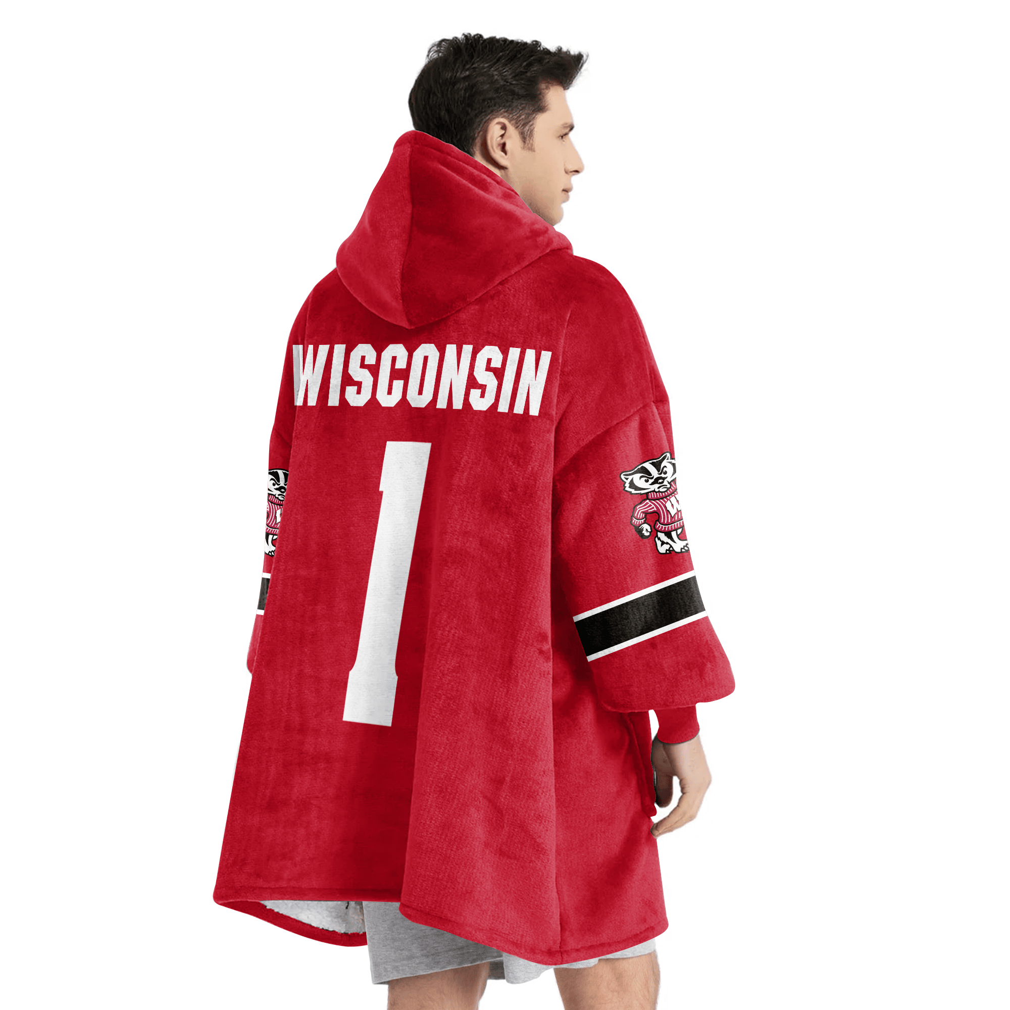 Adult #1 Wisconsin Football Unisex Blanket Hoodie