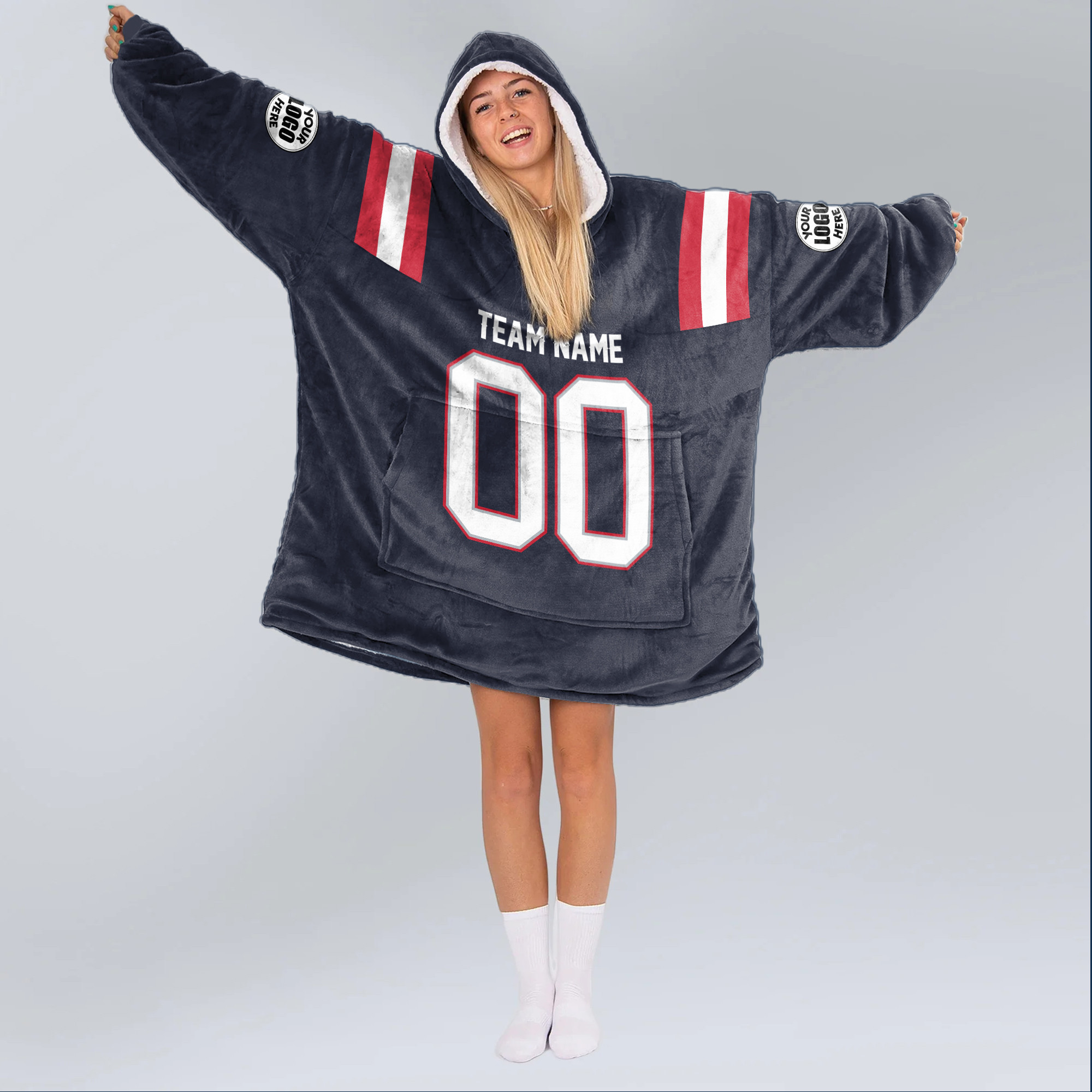 Adult Custom Blanket Hoodie New England Inspired Color