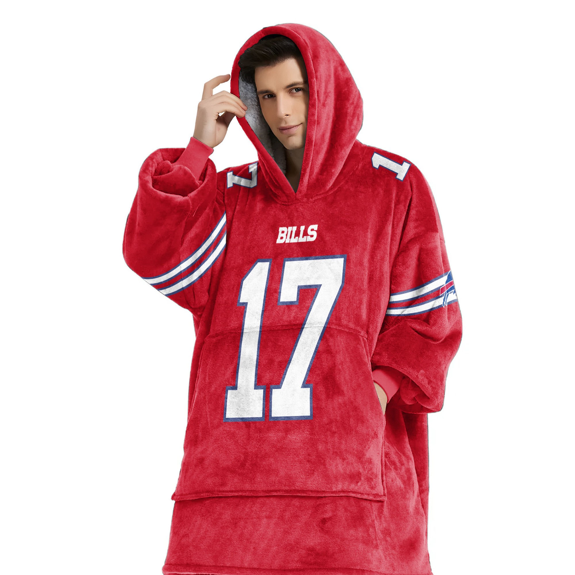 Adult 17 Buffalo Football Unisex Blanket Hoodie