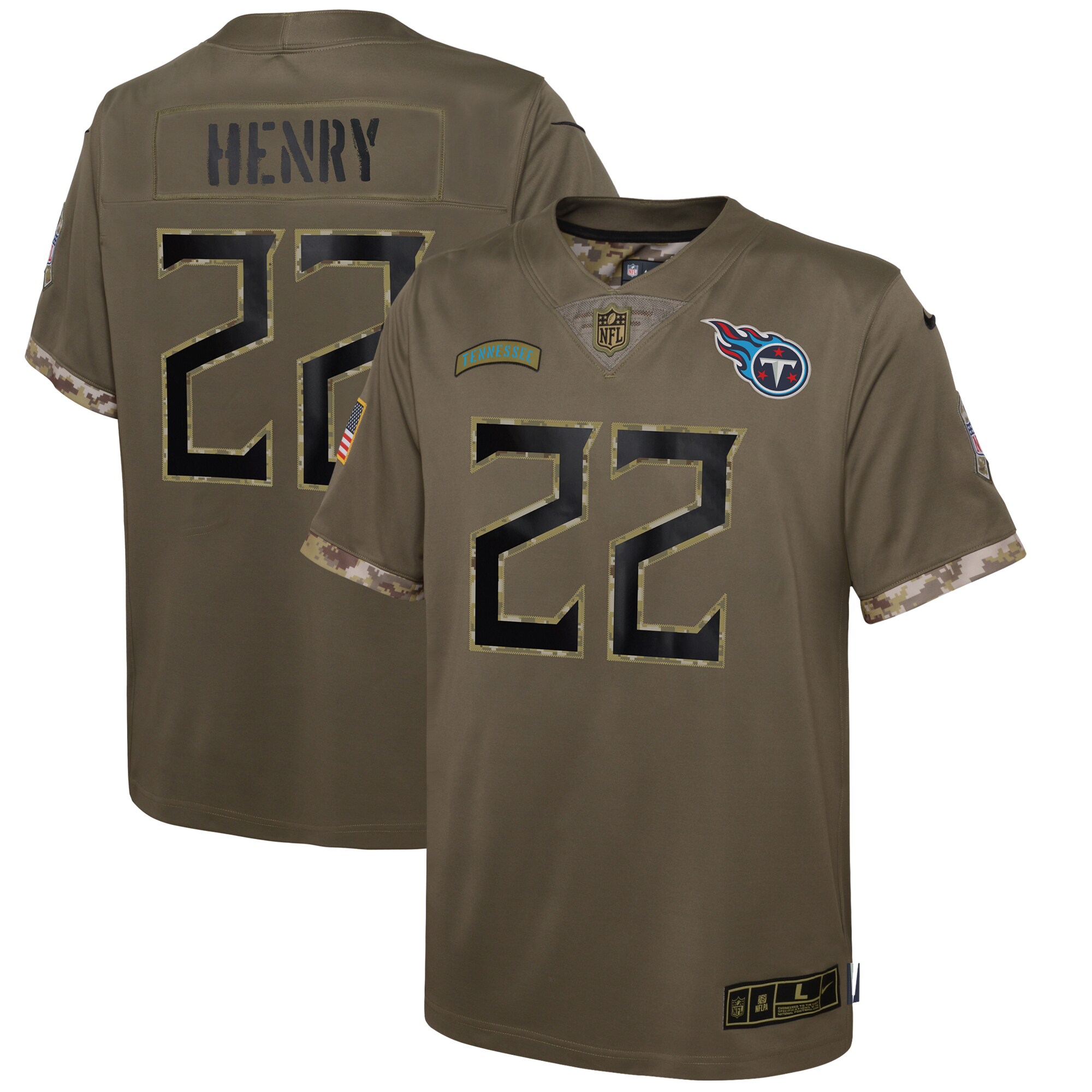 Derrick Henry Tennessee Titans  Youth 2022 Salute To Service Player Limited Jersey - Olive