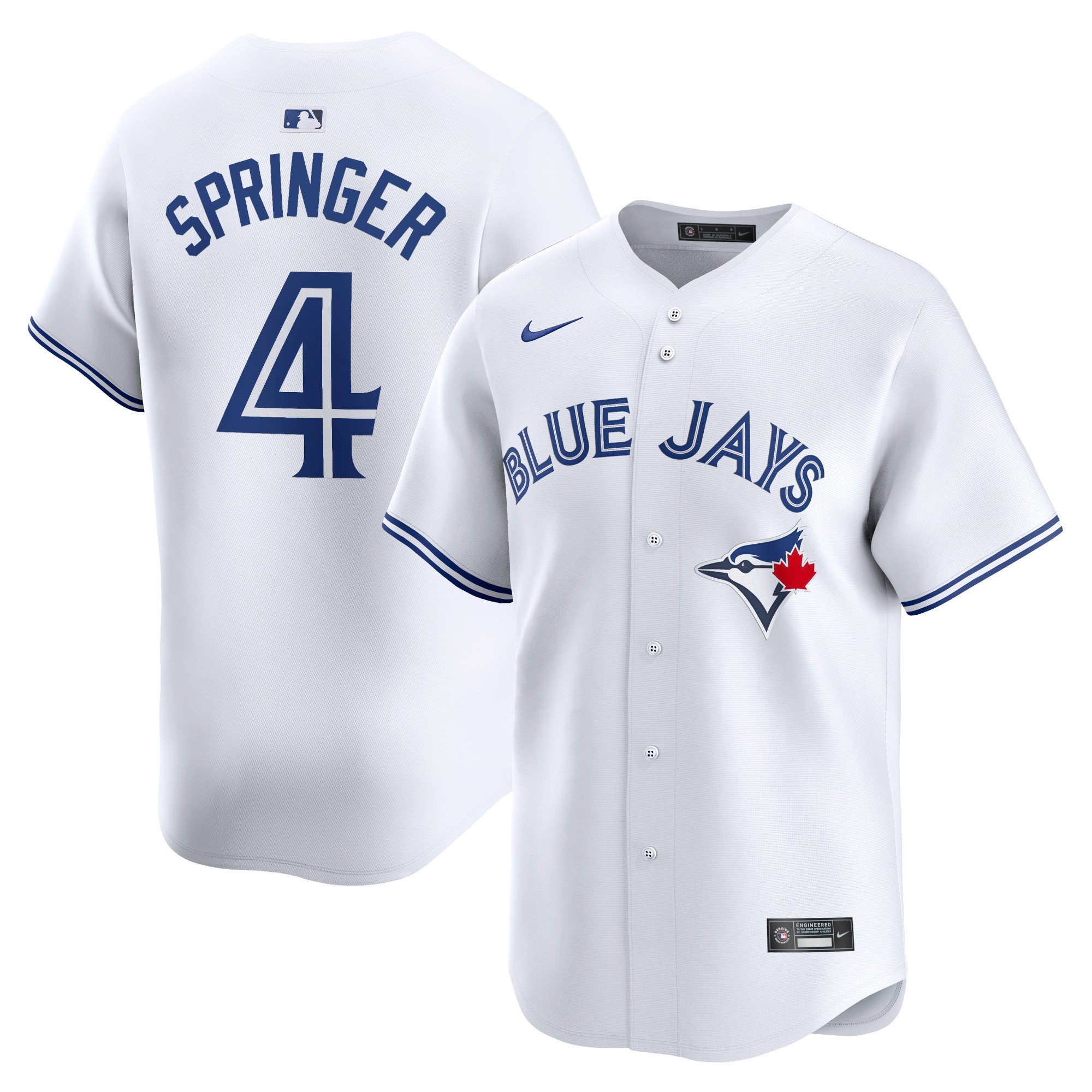 Men's Toronto Blue Jays #4 George Springer  White Home Limited Player Jersey