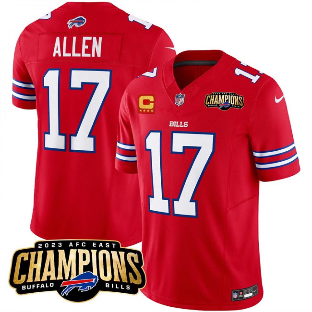 Men's Buffalo Bills #17 Josh Allen 2023 AFC East Champions With 4-star C Ptach Stitched Jersey