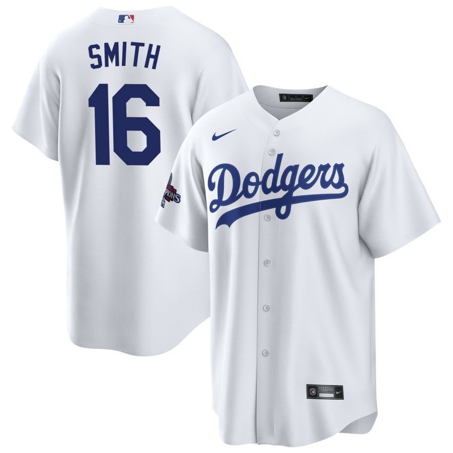 Men's Los Angeles Dodgers #16 Will Smith  White 2024 World Series Champions Home Jersey