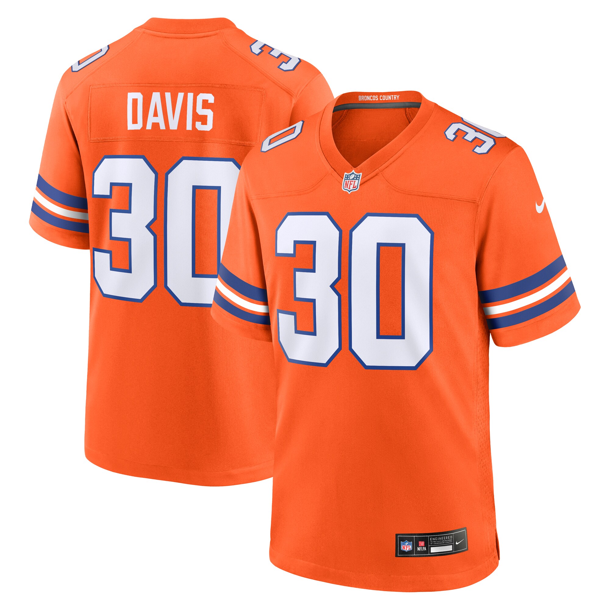 Terrell Davis Denver Broncos Mile High Collection 1977 Throwback Retired Player Game Jersey - Orange