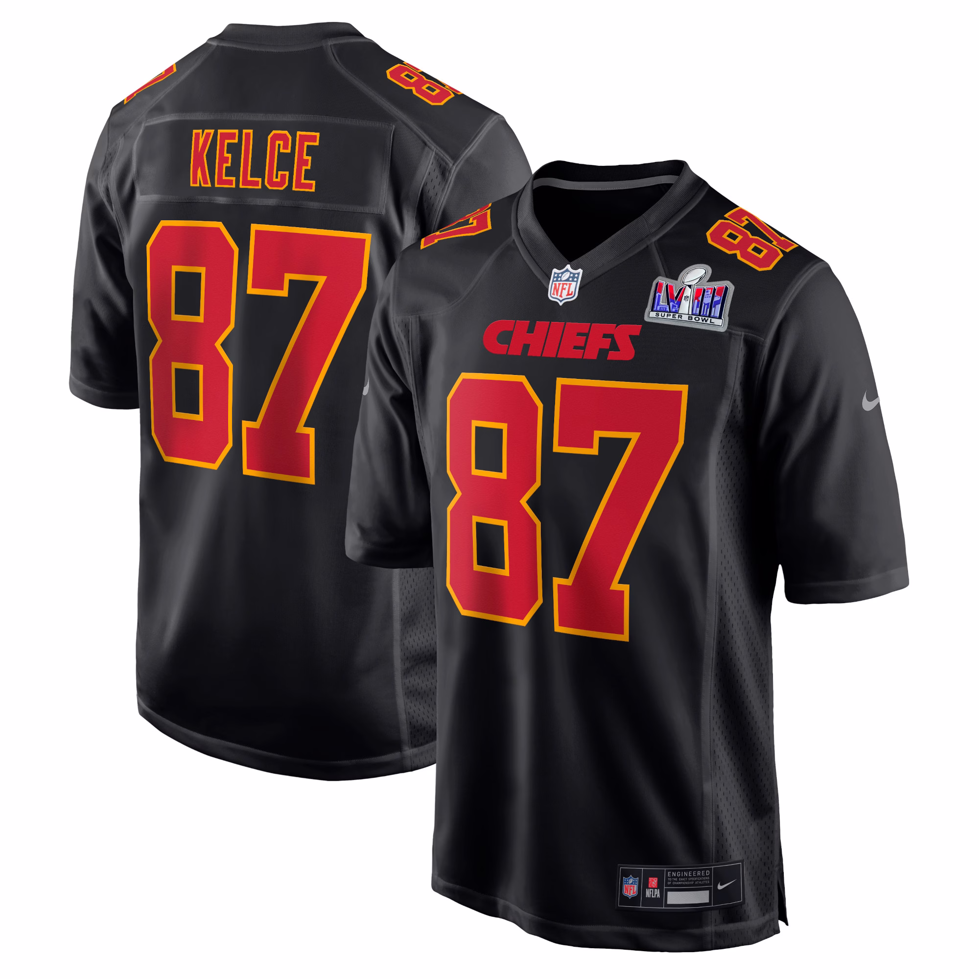 Travis Kelce Kansas City Chiefs  2023 Super Bowl LVIII Carbon Fashion Game Player Jersey - Black