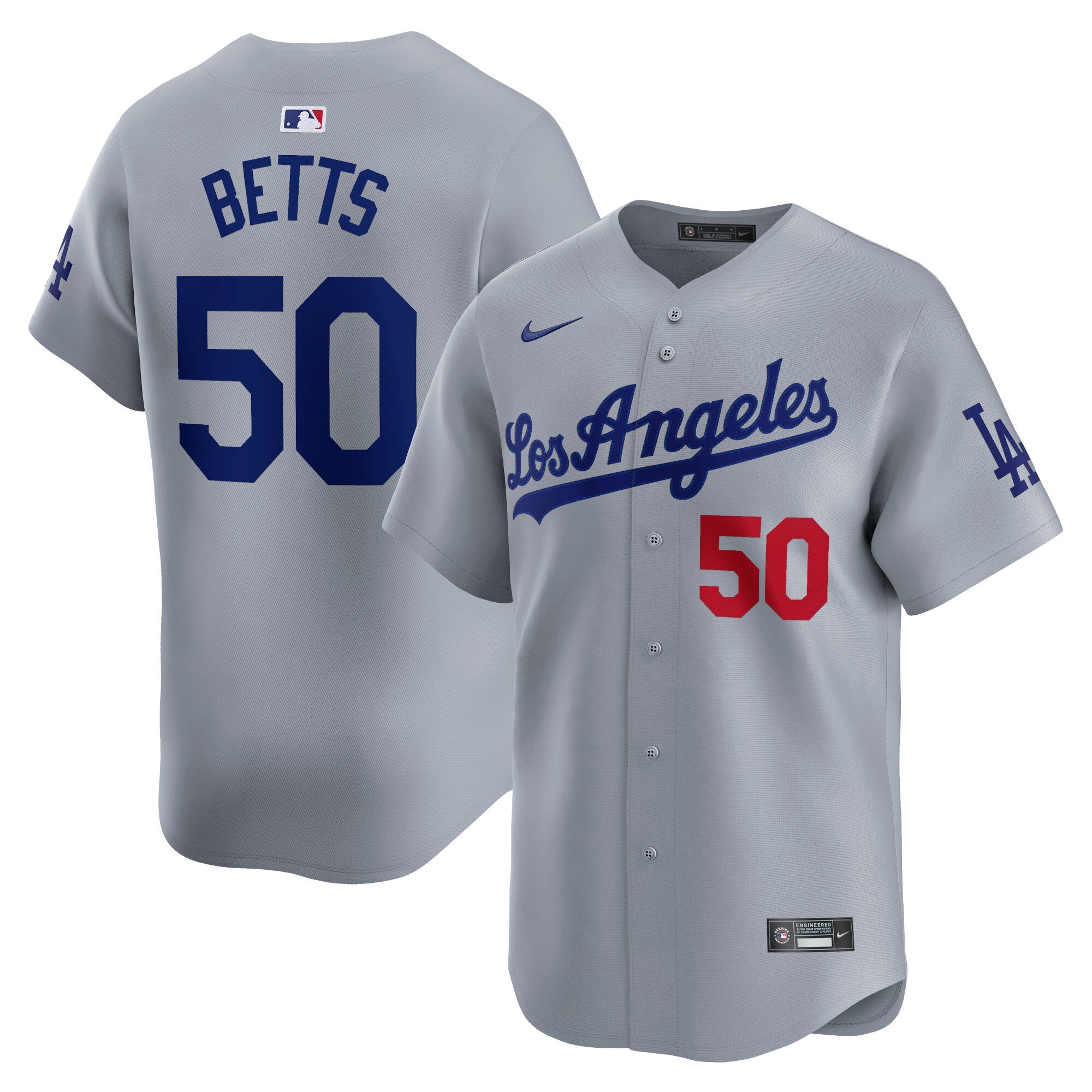 Men's Los Angeles Dodgers #50 Mookie Betts  Gray Away Limited Player Jersey
