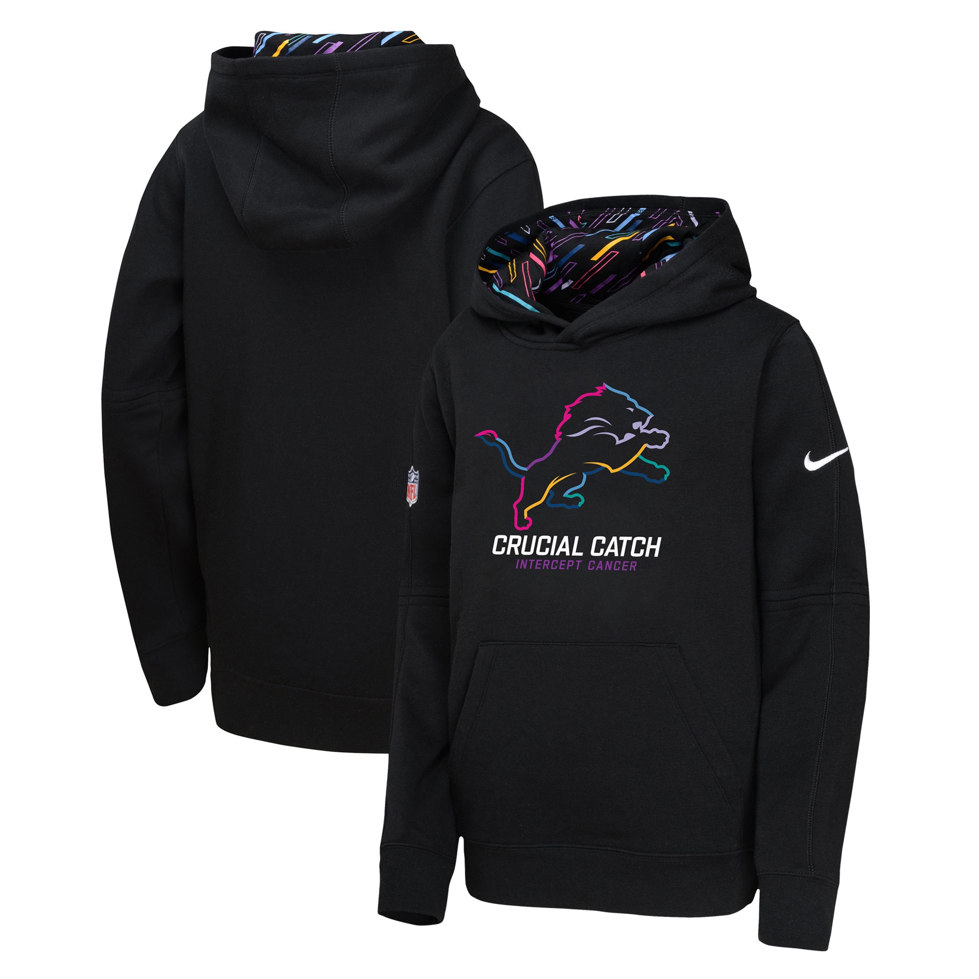 Detroit Lions Youth 2024 NFL Crucial Catch Pullover Hoodie - Black