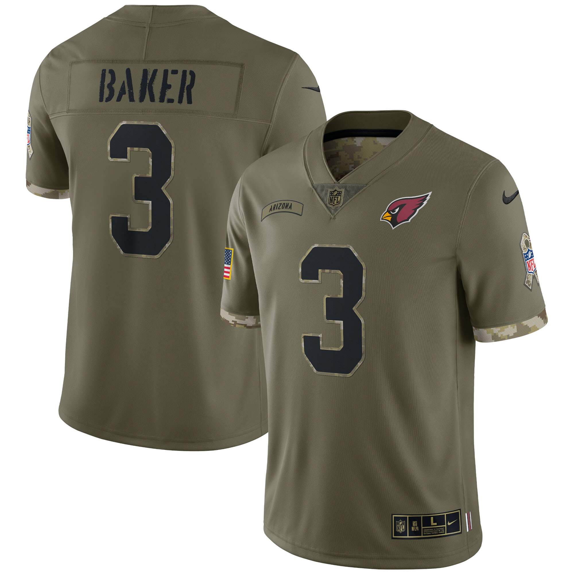 Budda Baker Arizona Cardinals  2022 Salute To Service Limited Jersey - Olive