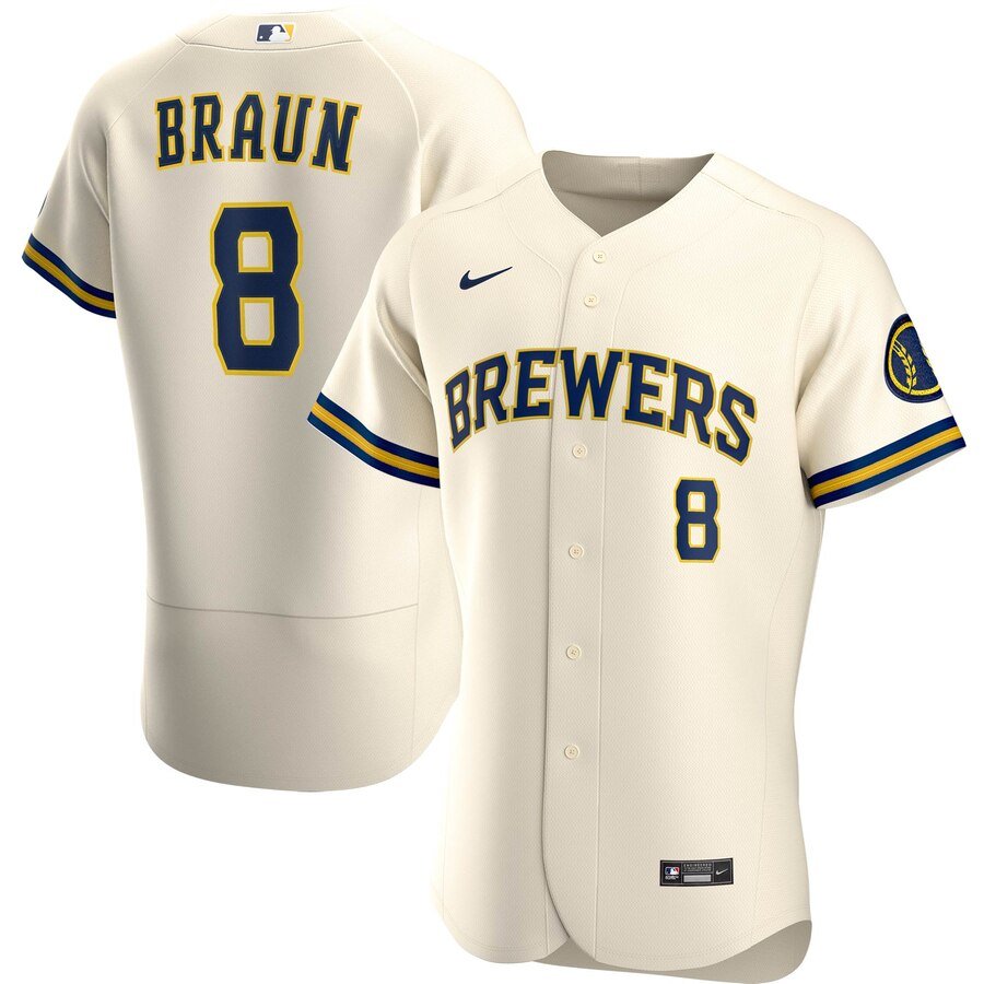Men's  Milwaukee Brewers #8 Ryan Braun Cream Home 2020 Player MLB Jersey