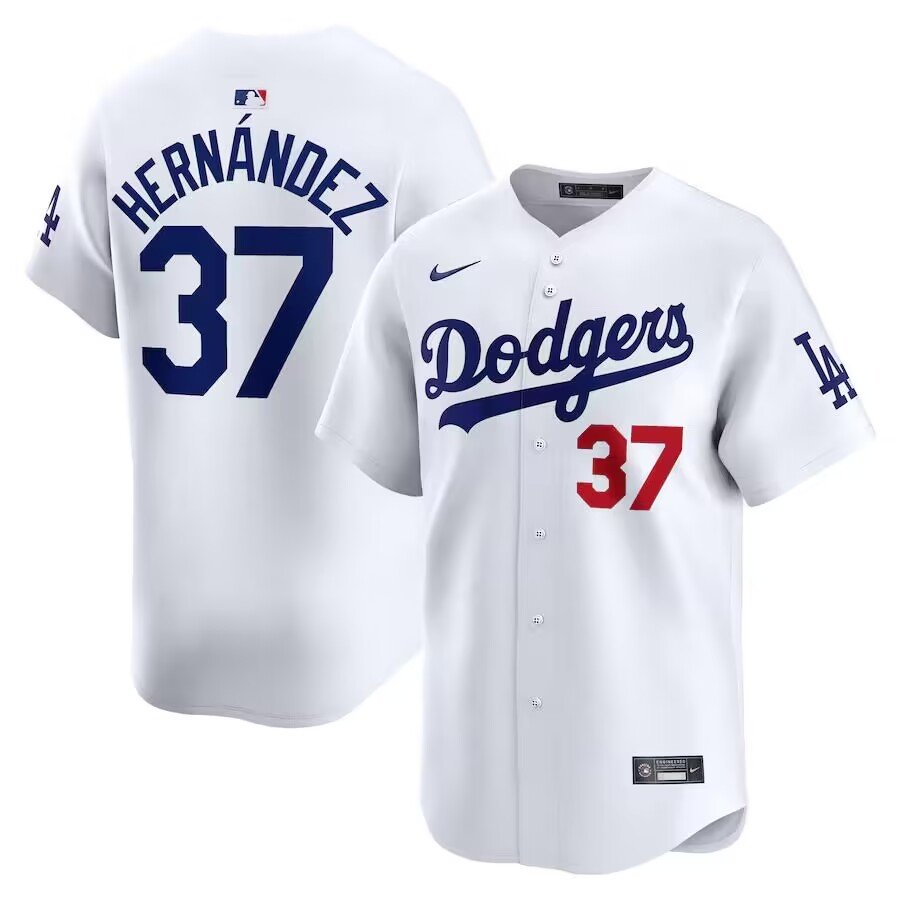 Men's Los Angeles Dodgers #37 Teoscar Hernandez  White Home Limited Player Jersey