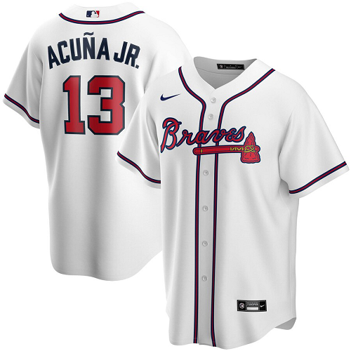 Men's  Atlanta Braves #13 Ronald Acuna Jr. White Home 2020 MLB Jersey