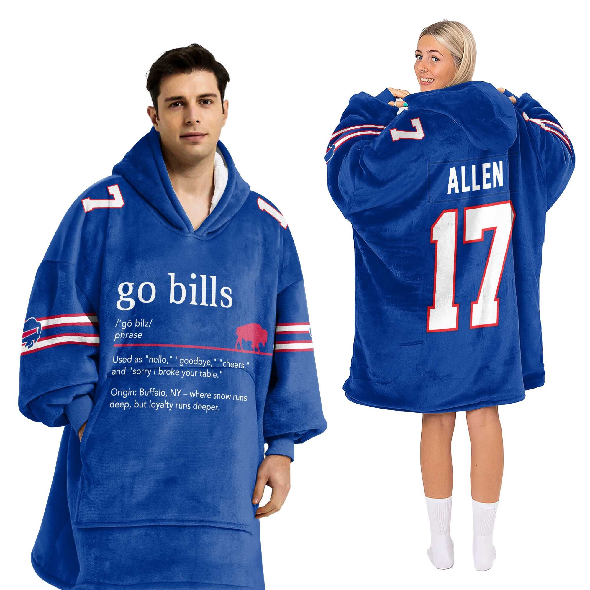 Adult 17 Buffalo Football Unisex Blanket Hoodie