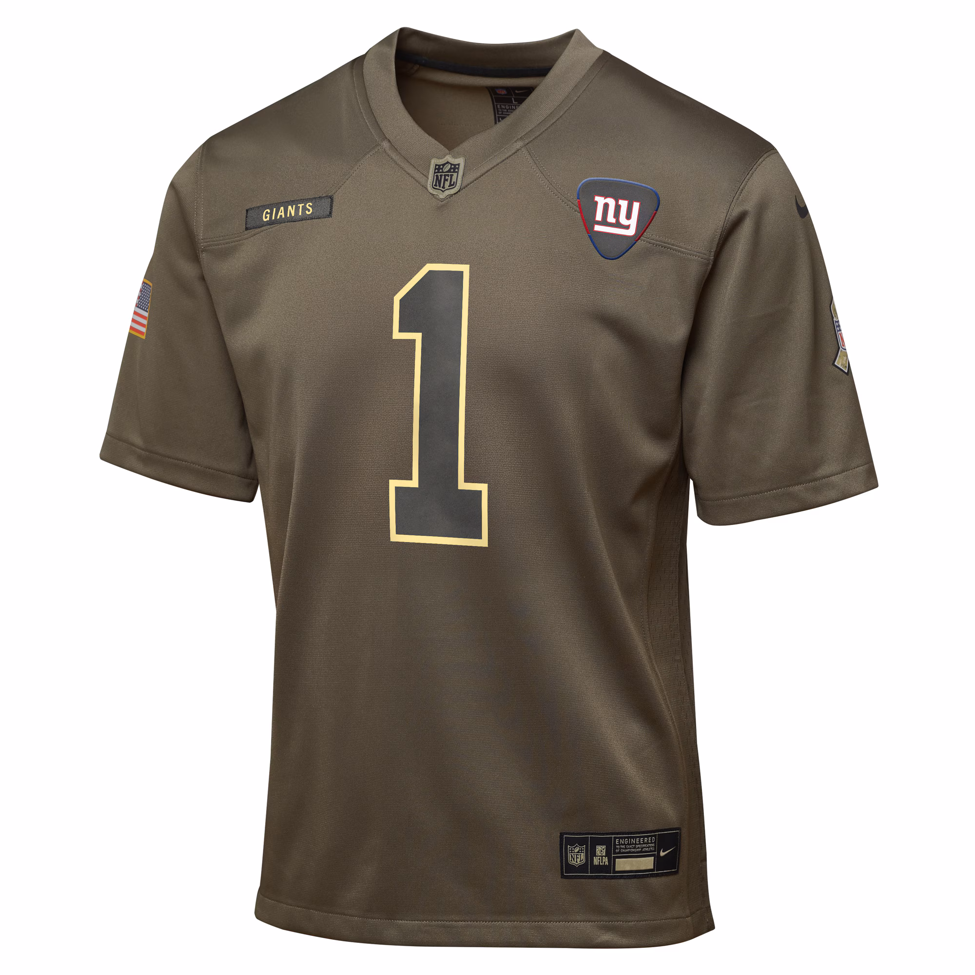 Youth New York Giants Malik Nabers Olive 2025 Salute to Service Game Jersey