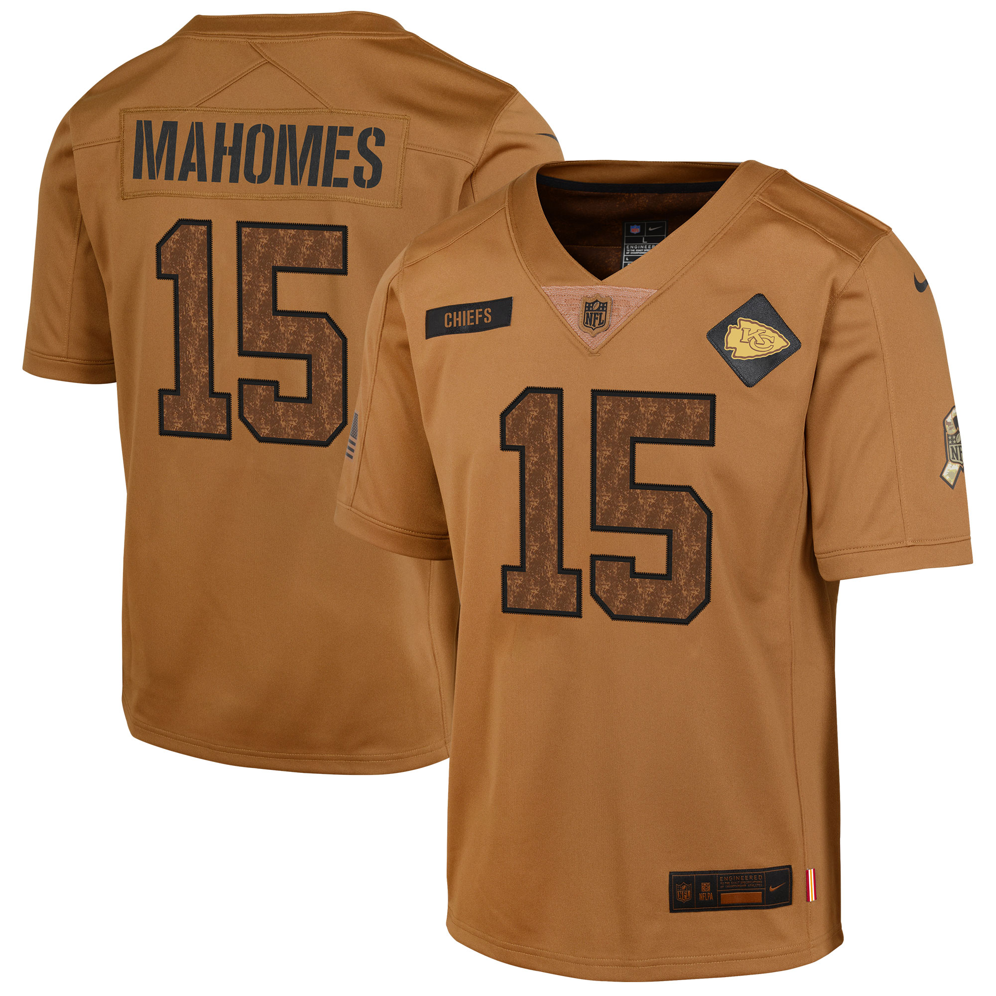 Patrick Mahomes Kansas City Chiefs  Youth 2023 Salute To Service Limited Jersey - Brown