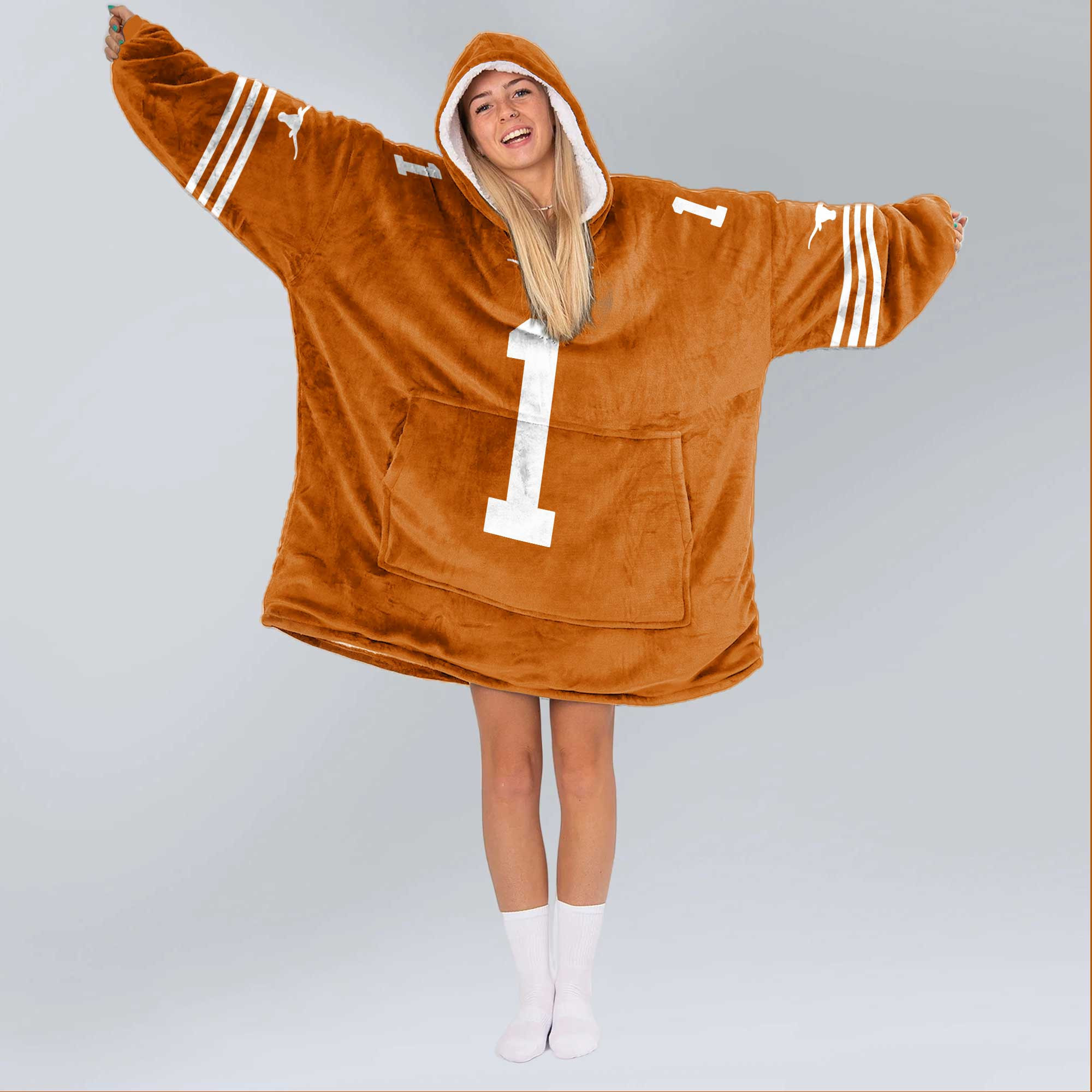 Adult #1 Texas Longhorns Football Unisex Blanket Hoodie