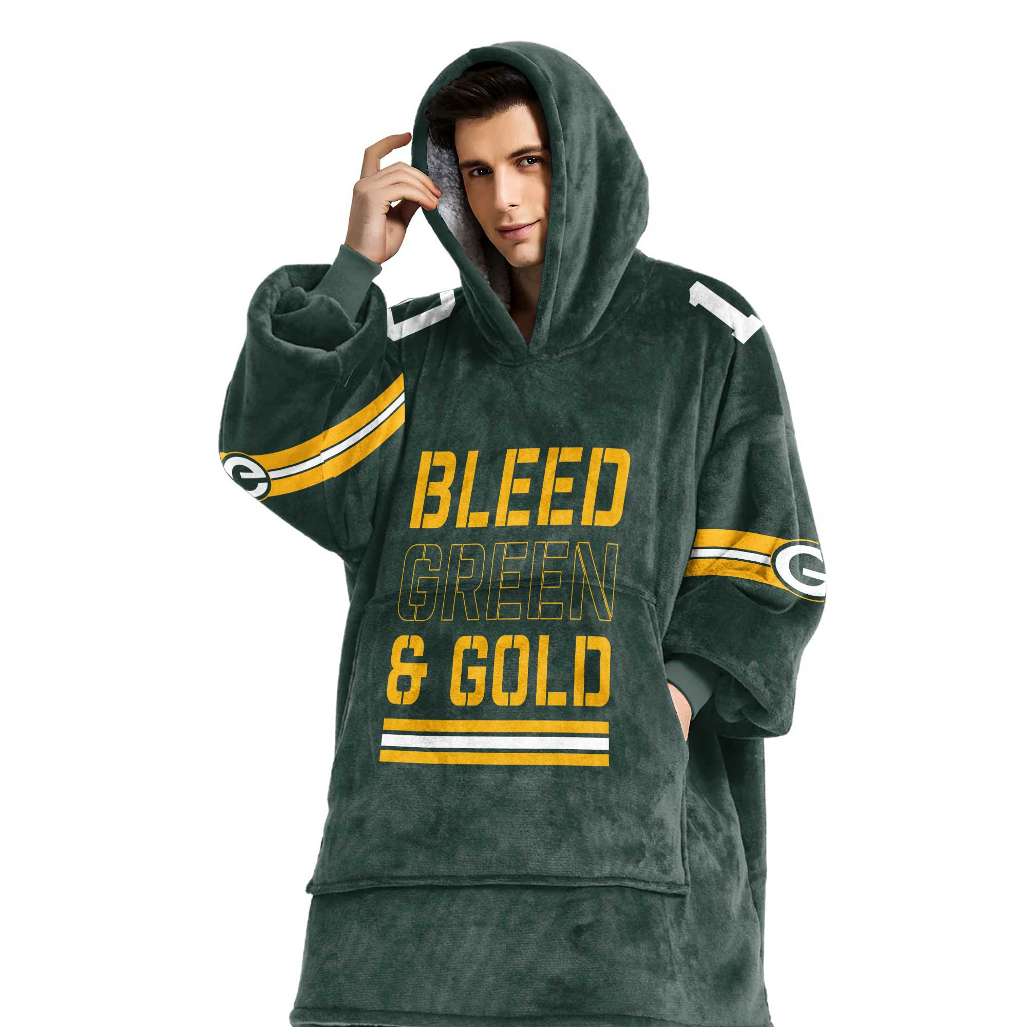 Adult 10 Green Bay Football Unisex Blanket Hoodie