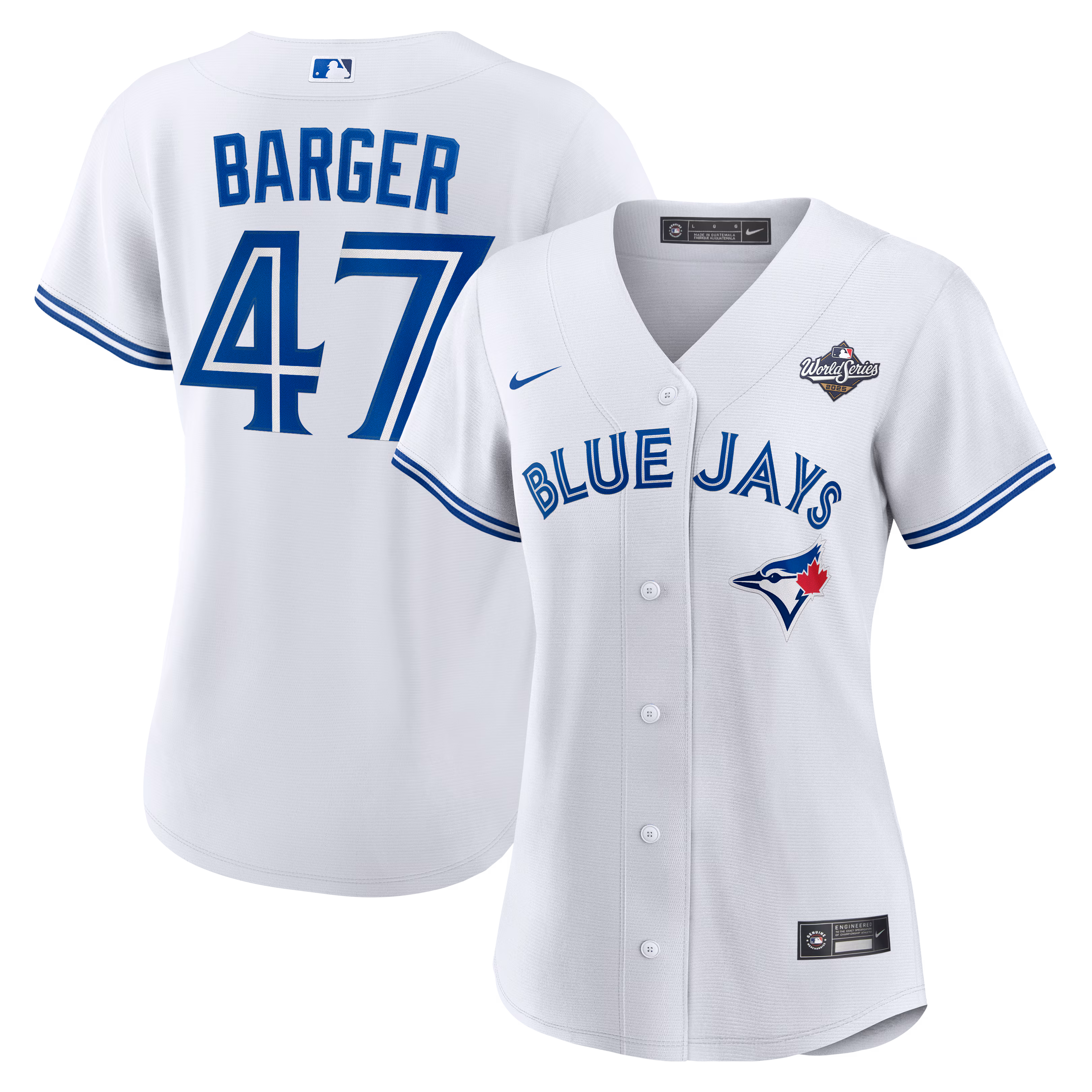 Addison Barger #47 Toronto Blue Jays Women's 2025 World Series Home Replica Player Jersey - White