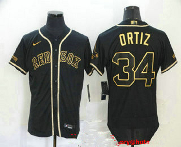 Men's Boston Red Sox #34 David Ortiz Black With Gold Stitched MLB Flex Base  Jersey