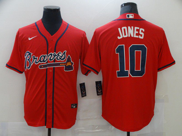 Men's Atlanta Braves #10 Chipper Jones Red Stitched MLB Cool Base  Jersey