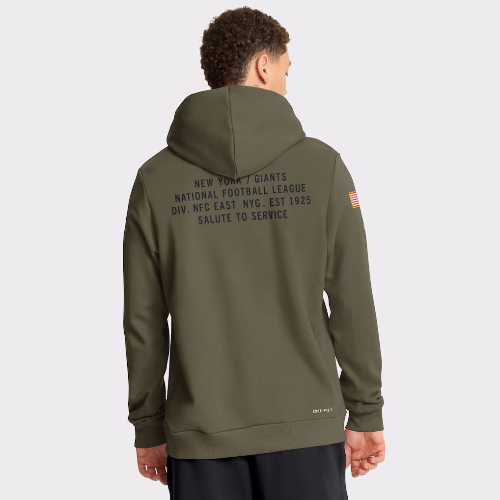 Men's New York Giants Olive 2025 Salute to Service Sideline Standard Issue Dri-FIT Hoodie
