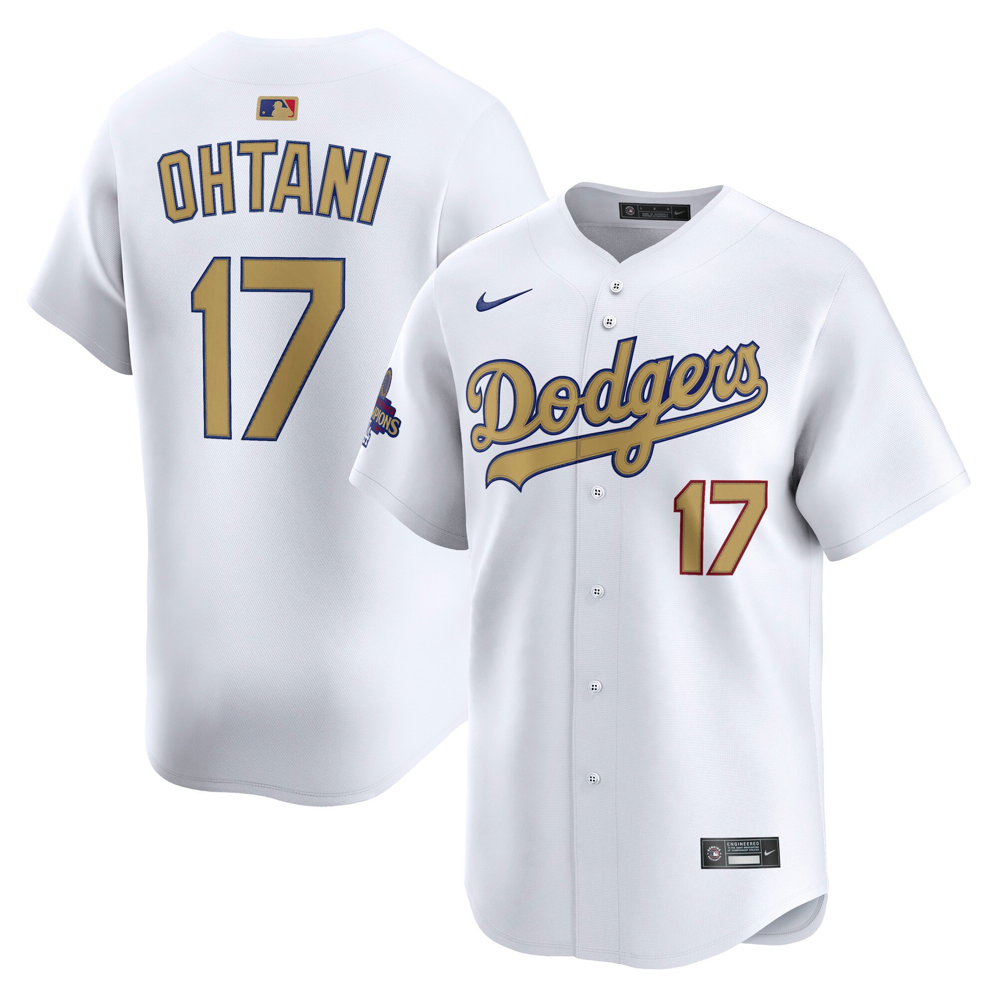 Men's #17 Shohei Ohtani Los Angeles Dodgers  2025 Gold Collection Limited White Jersey