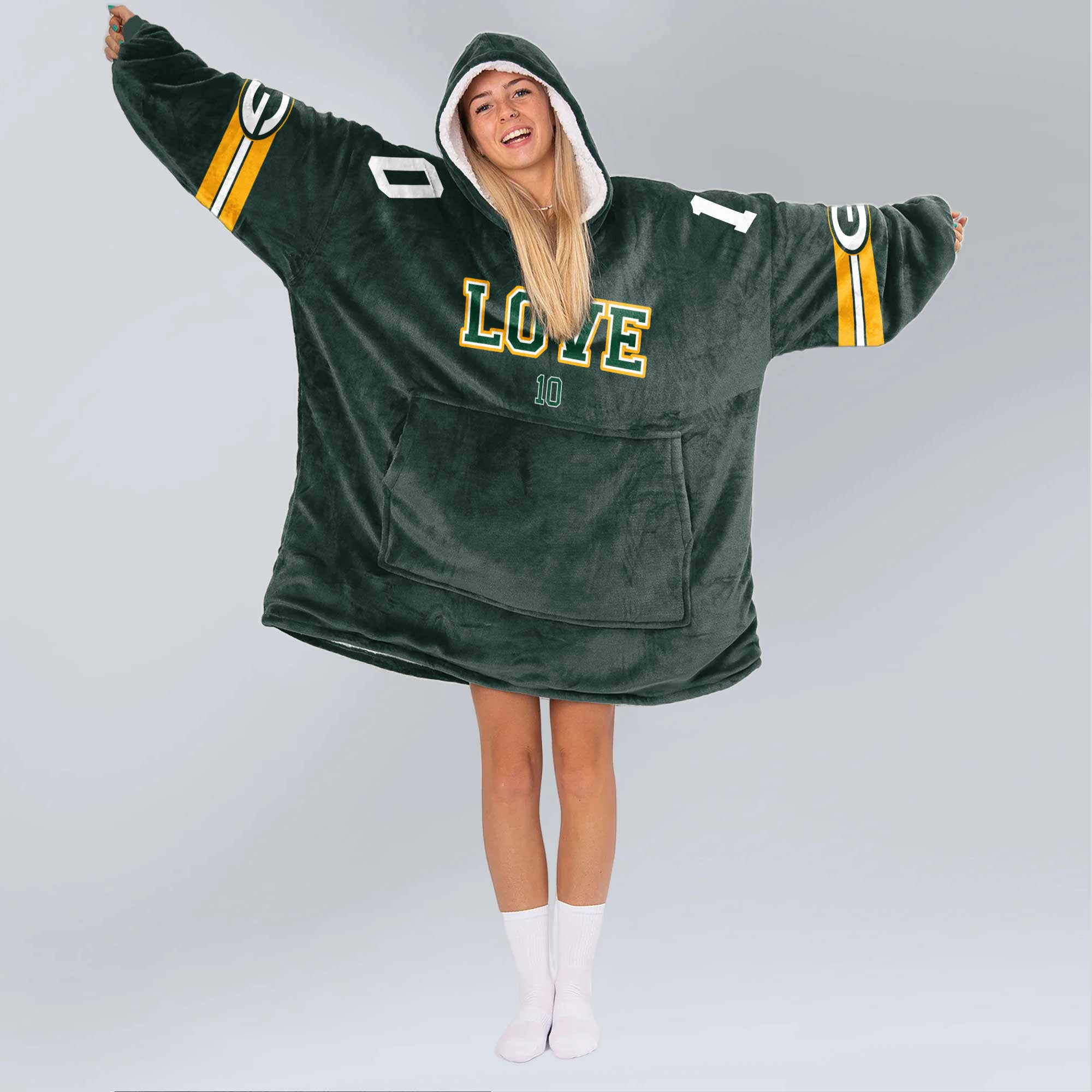 J.L 10 Green Bay Football Unisex Blanket Hoodie