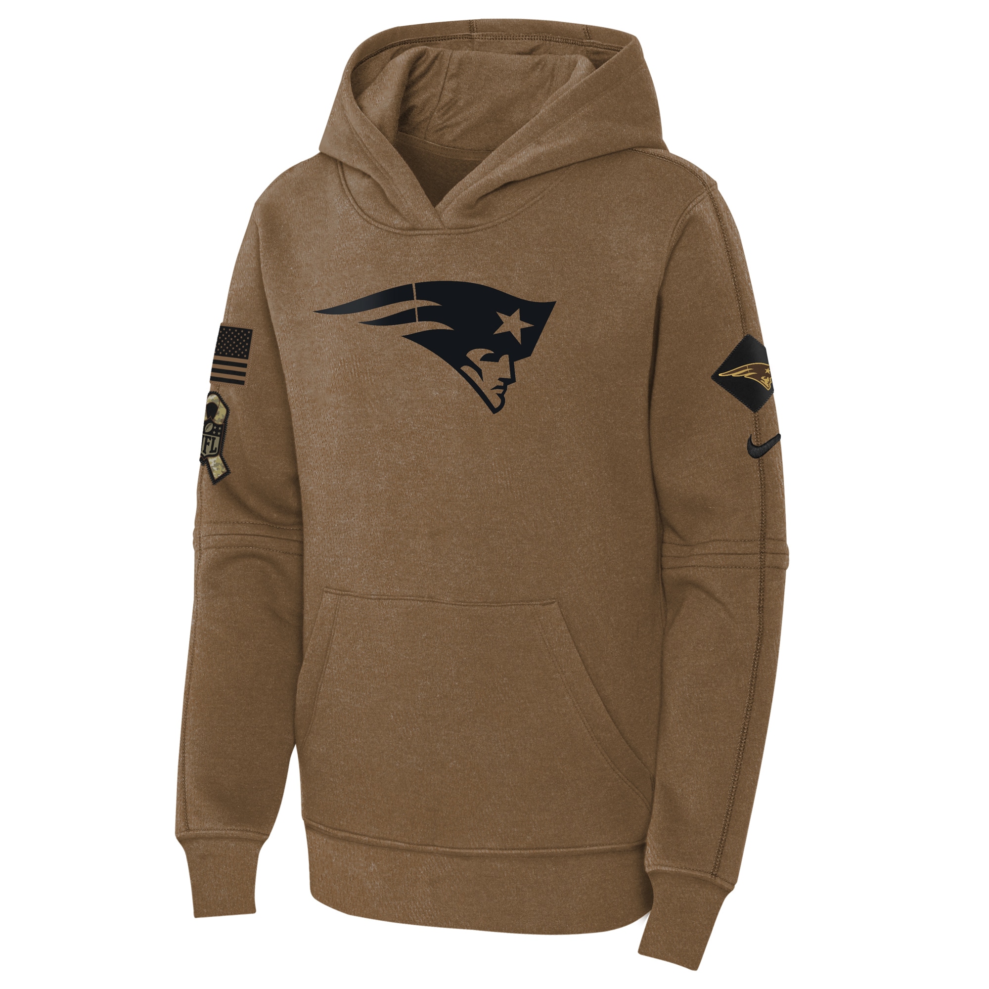 New England Patriots  Youth 2023 Salute to Service Club Fleece Pullover Hoodie - Brown
