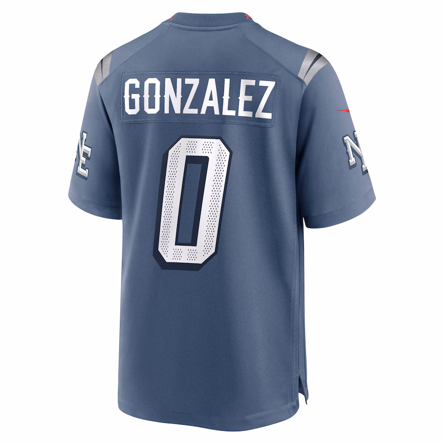 Christian Gonzalez #0 New England Patriots 2025 Rivalries Collection Game Jersey - Storm Blue