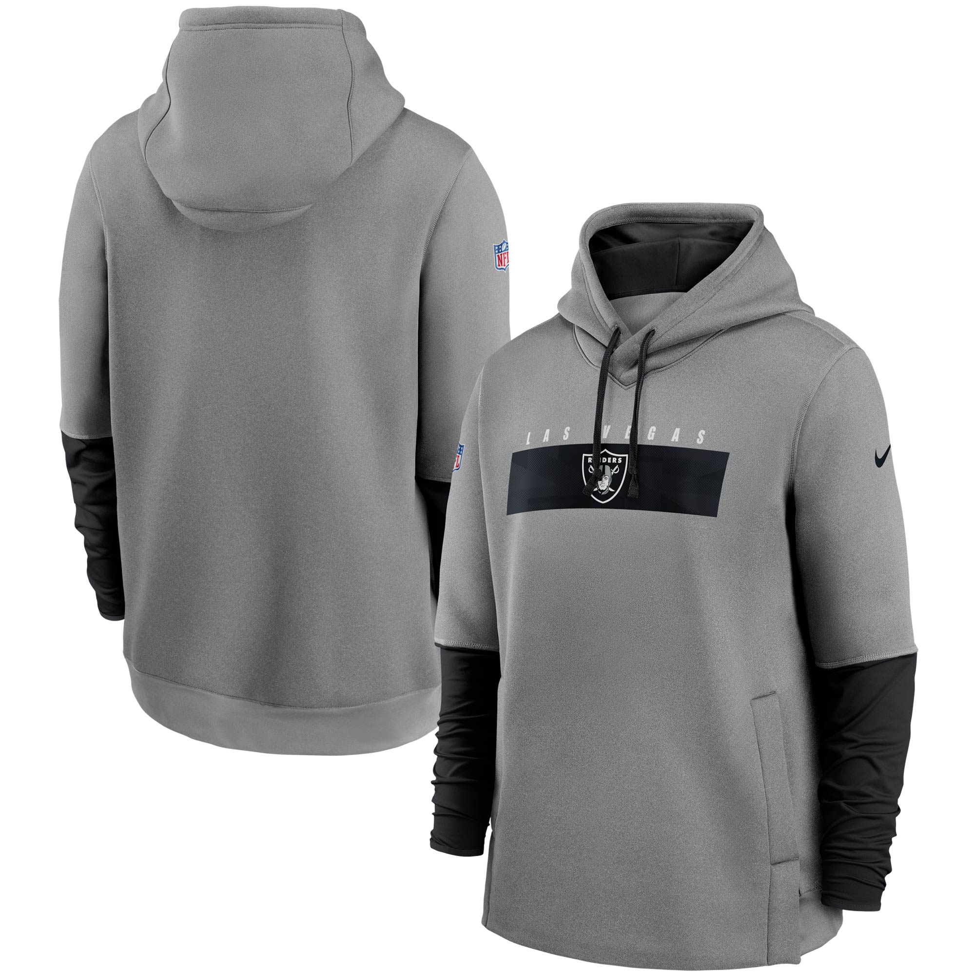Las Vegas Raiders Sideline Playbook Performance Pullover Hoodie - Heathered Gray/Black