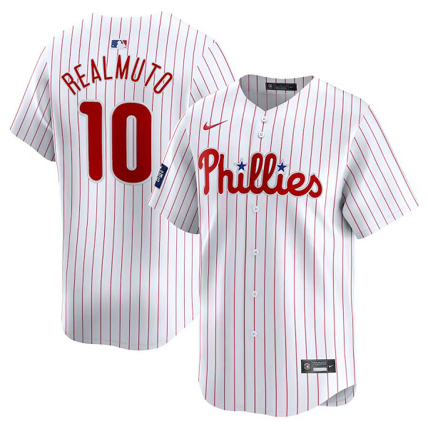 Men's Philadelphia Phillies #10 J.T. Realmuto  White 2024 MLB World Tour London Series Home Limited Player Jersey