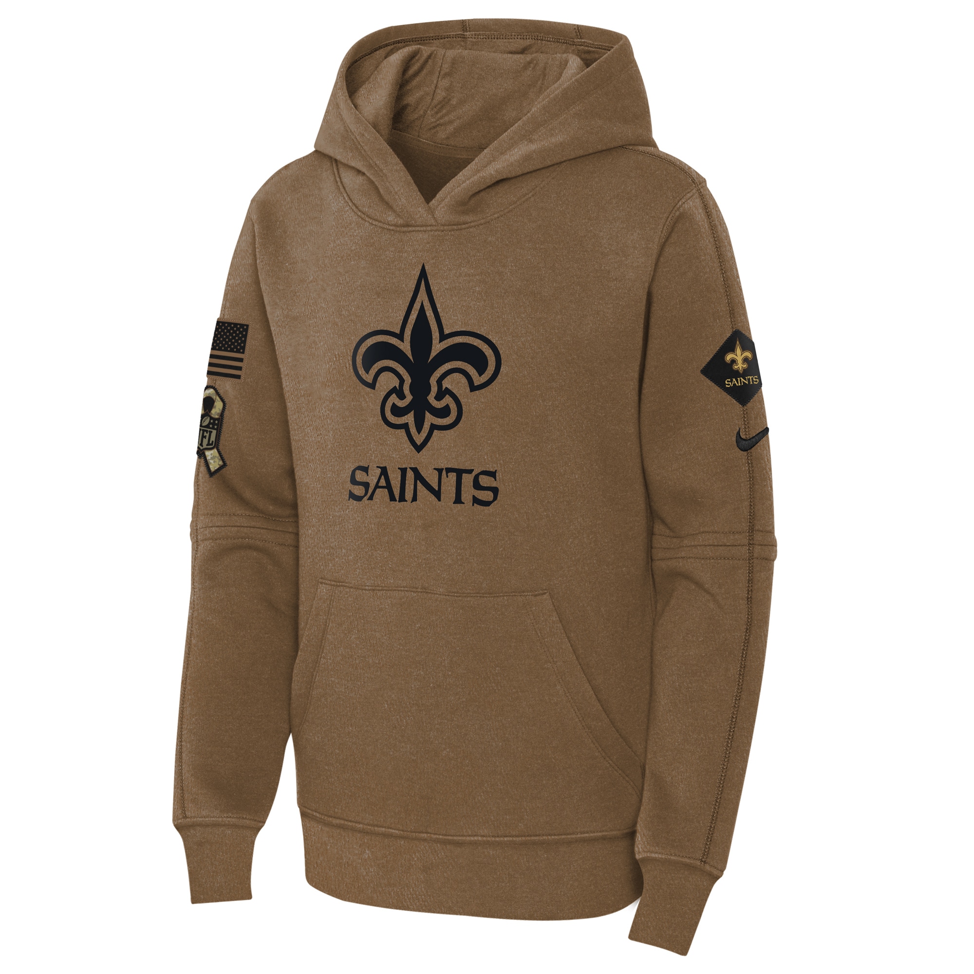 New Orleans Saints  Youth 2023 Salute to Service Club Fleece Pullover Hoodie - Brown