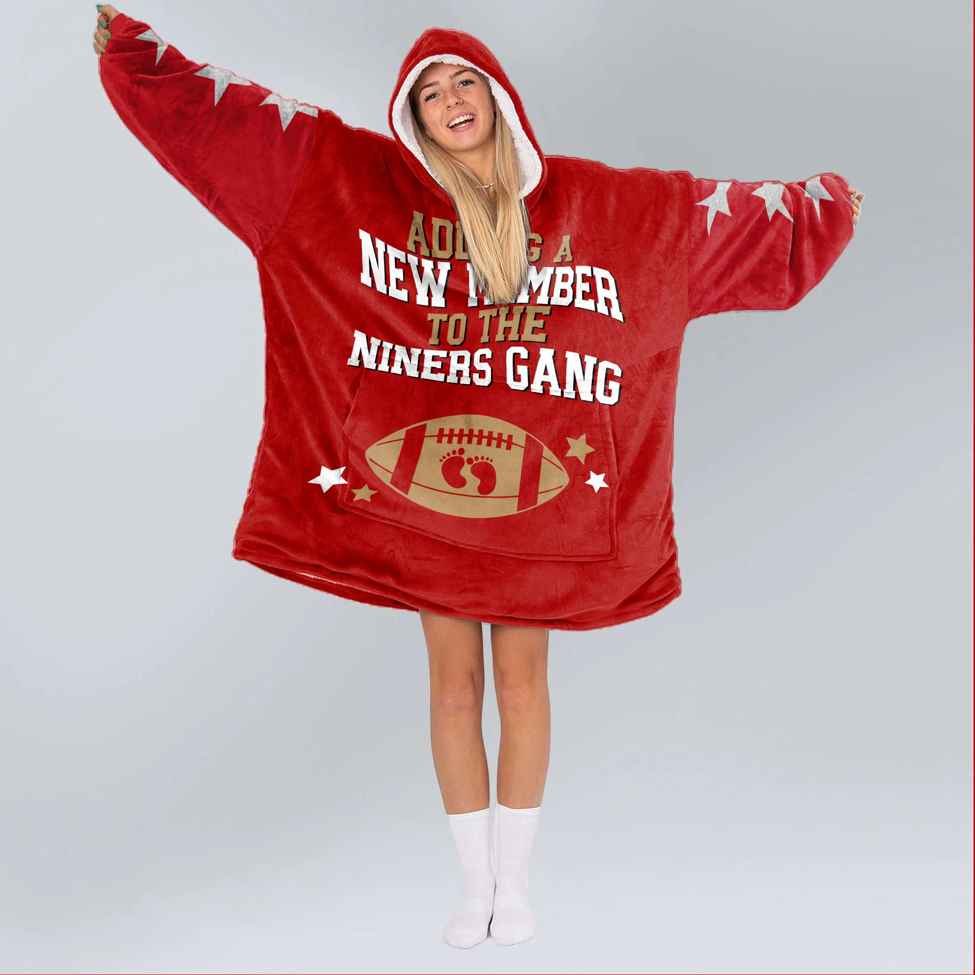 Adult Add A New Member to San Francisco 49ers Football Unisex Blanket Hoodie